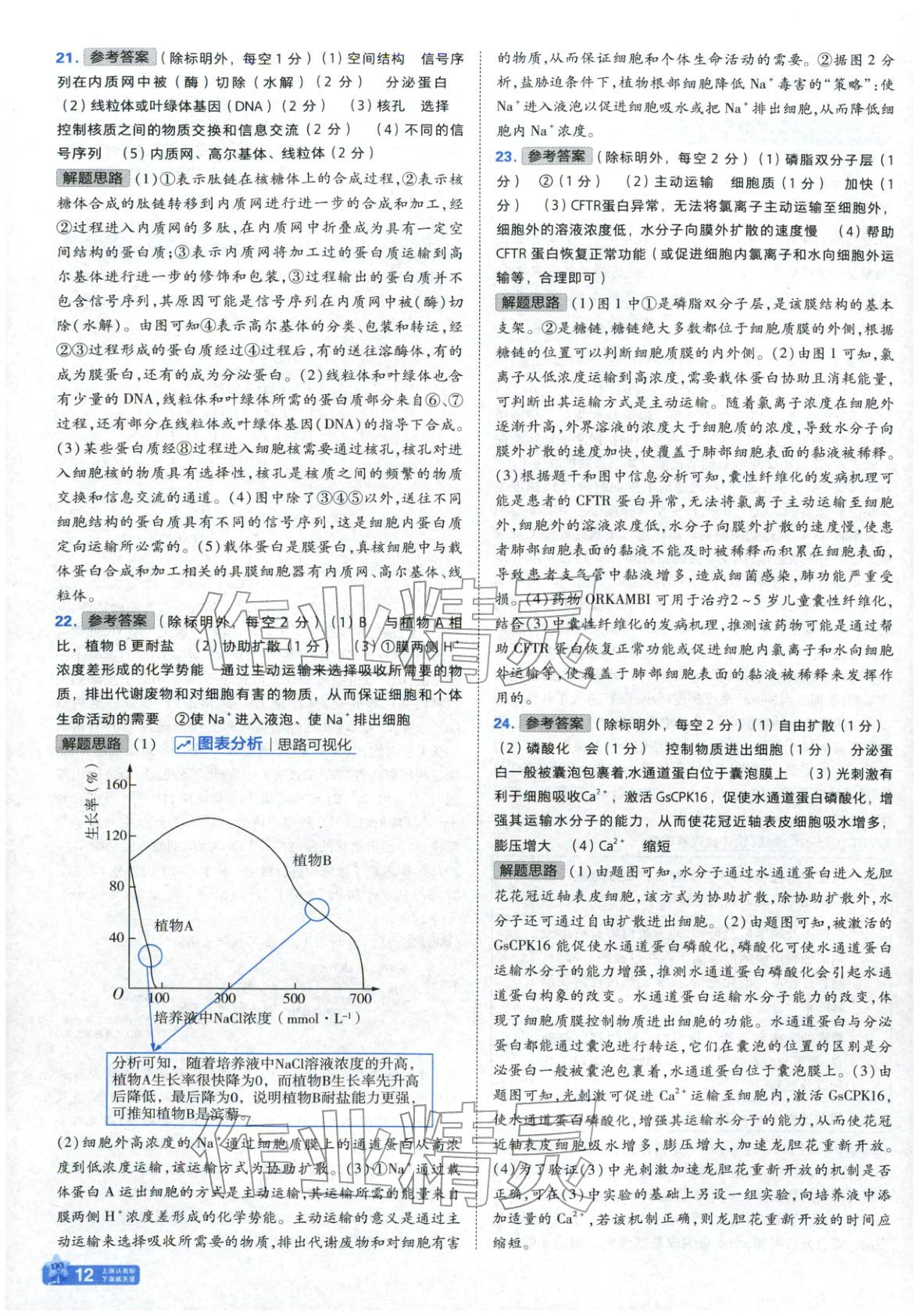 2025年金考卷名師名題單元雙測卷高中生物必修第一冊蘇教版&nbsp;參考答案第12頁