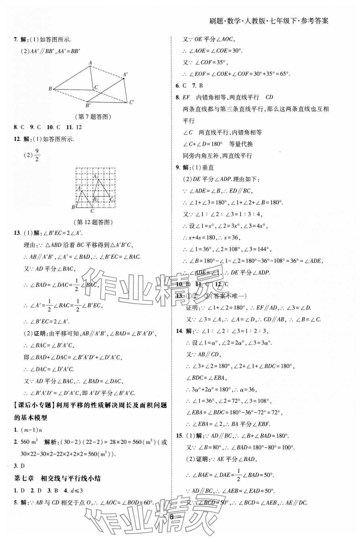 2025年北大綠卡刷題七年級數(shù)學下冊人教版 參考答案第8頁