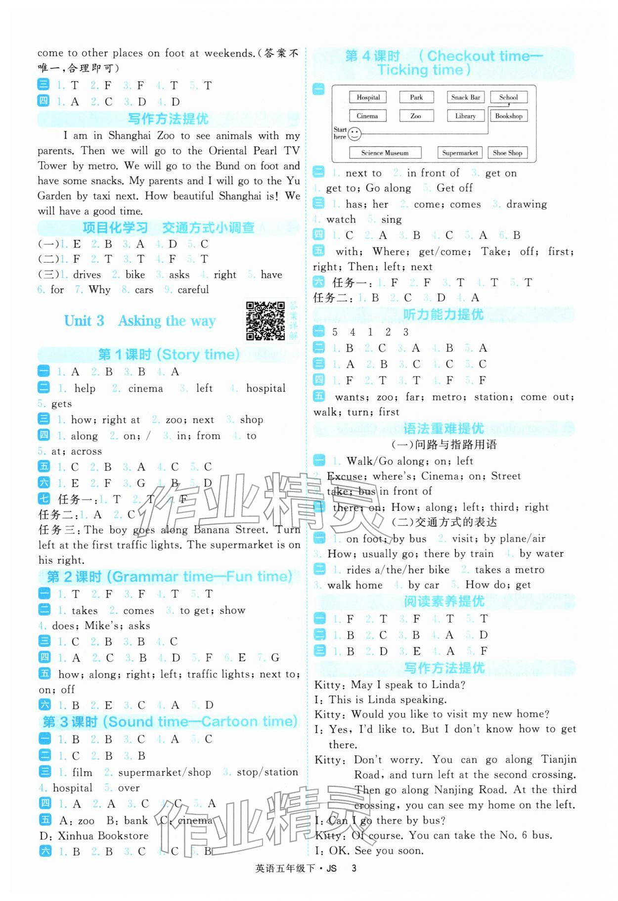 2026年经纶学典提高班五年级英语下册译林版&nbsp;参考答案第3页
