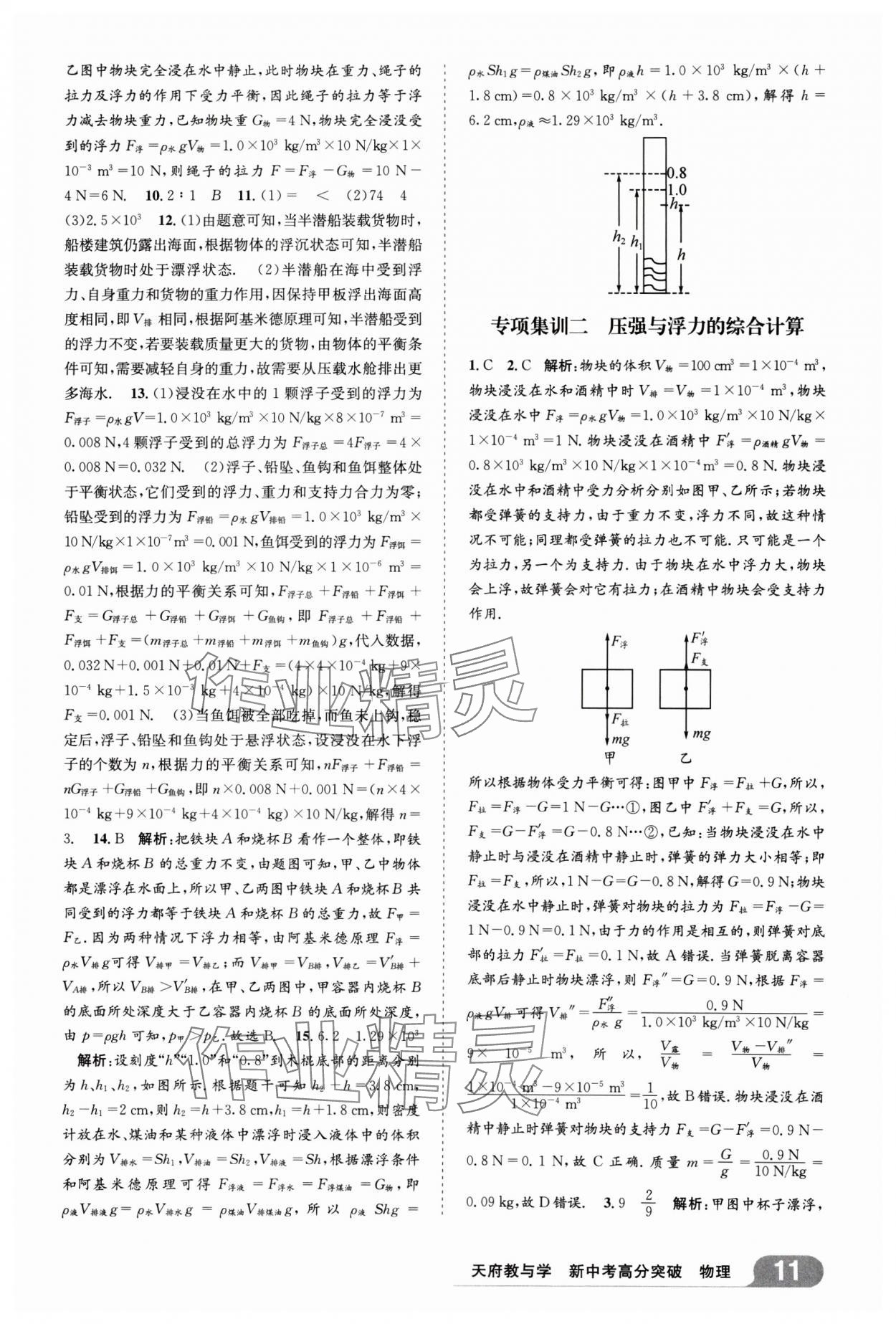 2025年天府教与学新中考高分突破物理四川专版&nbsp;参考答案第10页
