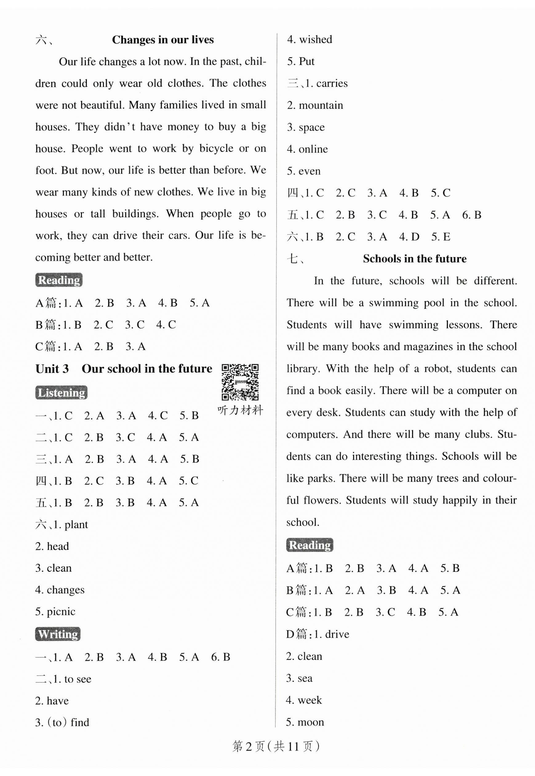 2025年小学学霸作业本六年级英语下册沪教版深圳专版 参考答案第2页