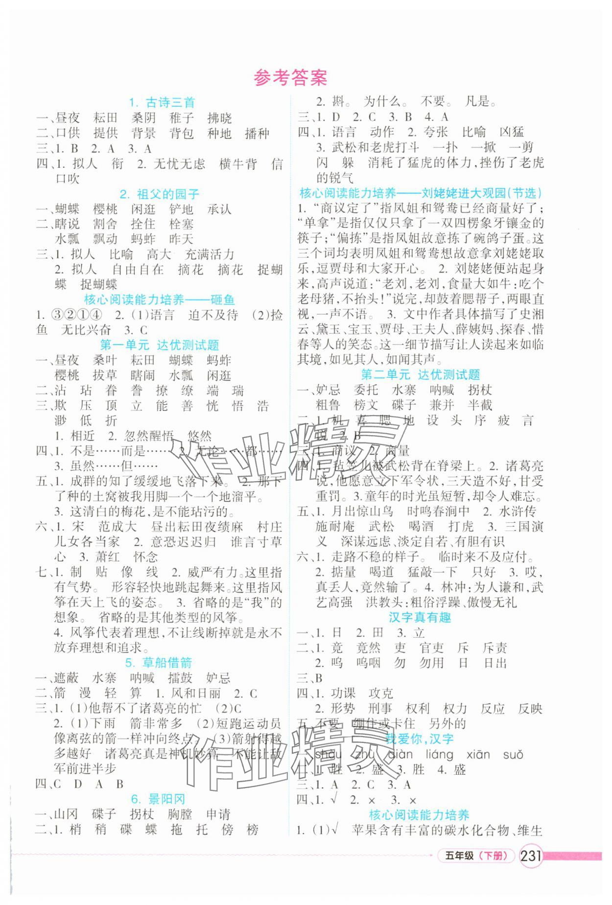 2025年名师点睛教材详解五年级语文下册人教版 第1页
