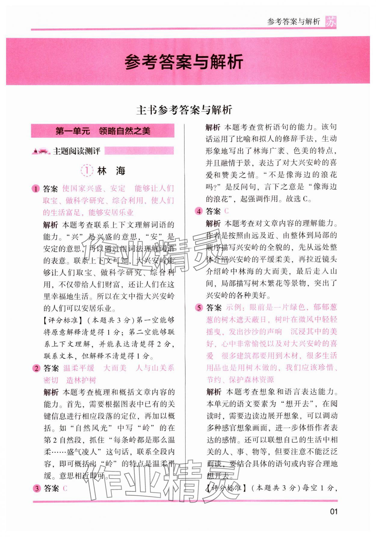 2024年木頭馬閱讀力測評六年級語文上冊人教版江蘇專版 參考答案第1頁