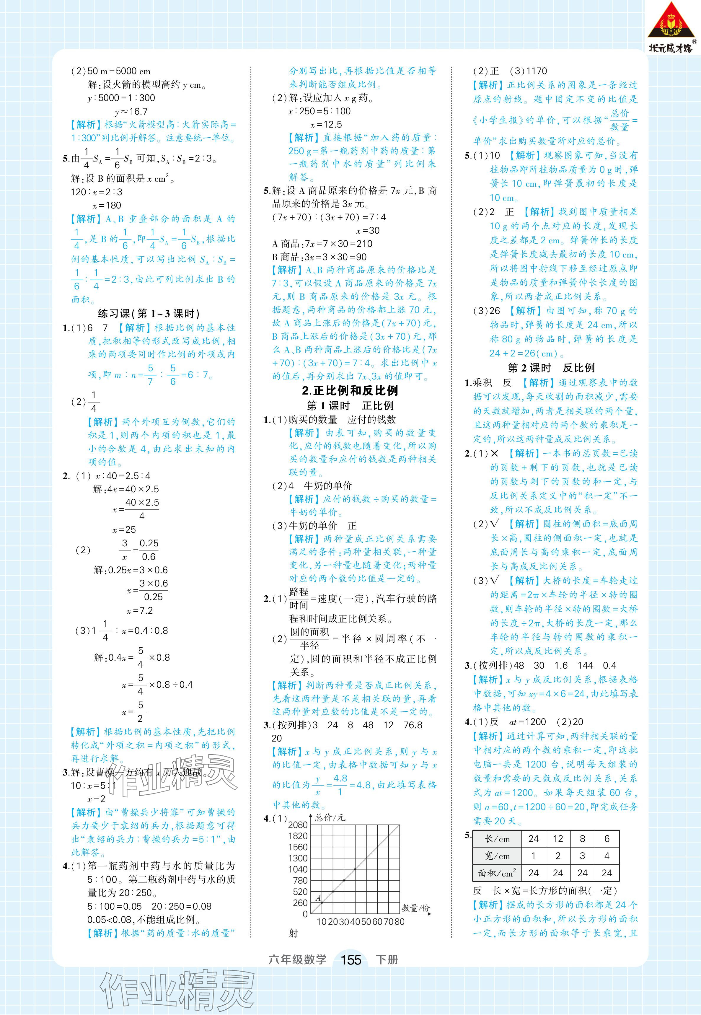 2024年黄冈状元成才路状元作业本六年级数学下册人教版浙江专版 参考答案第9页