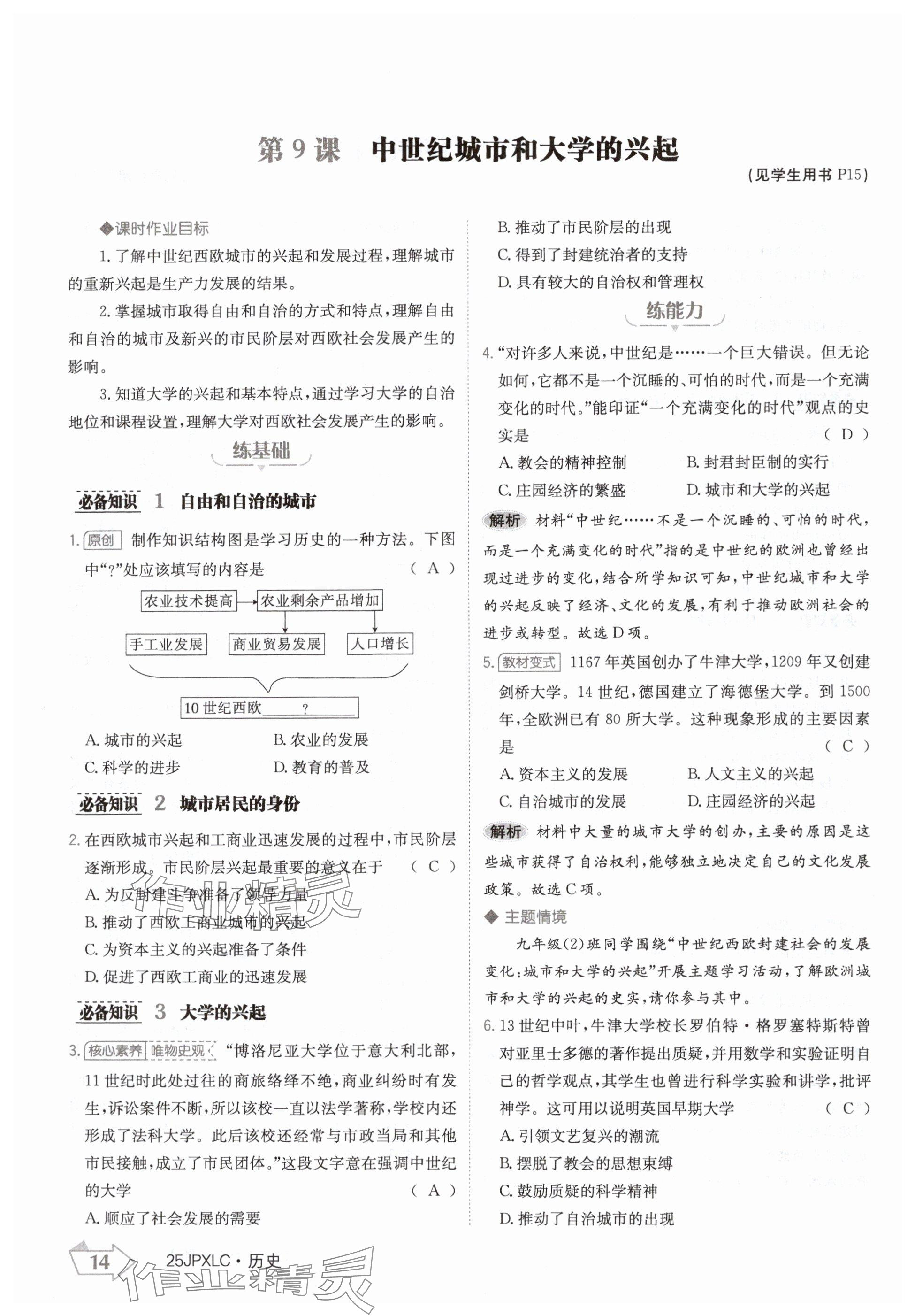 2024年金牌學(xué)練測九年級(jí)歷史全一冊人教版&nbsp;參考答案第14頁