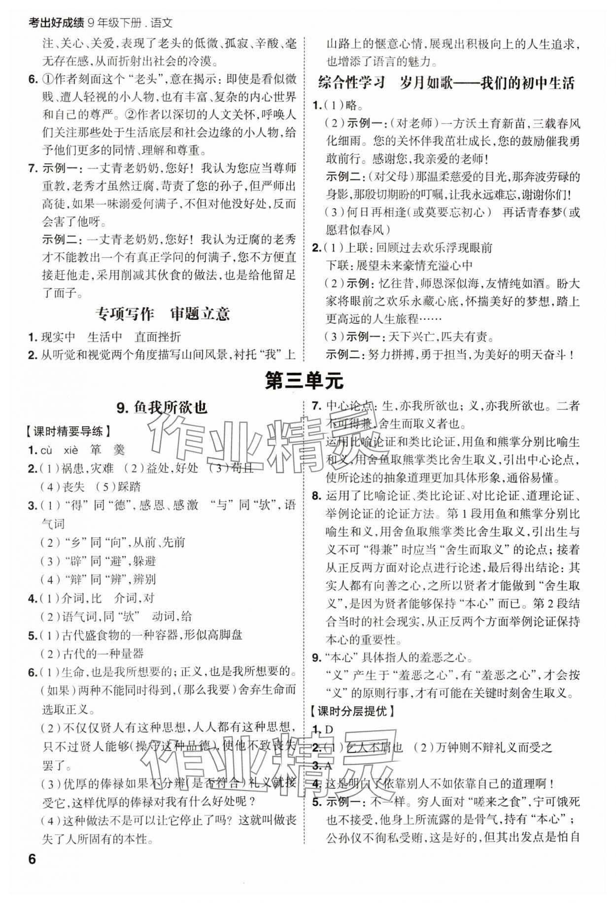 2025年考出好成績九年級語文下冊人教版山東專版&nbsp;參考答案第5頁