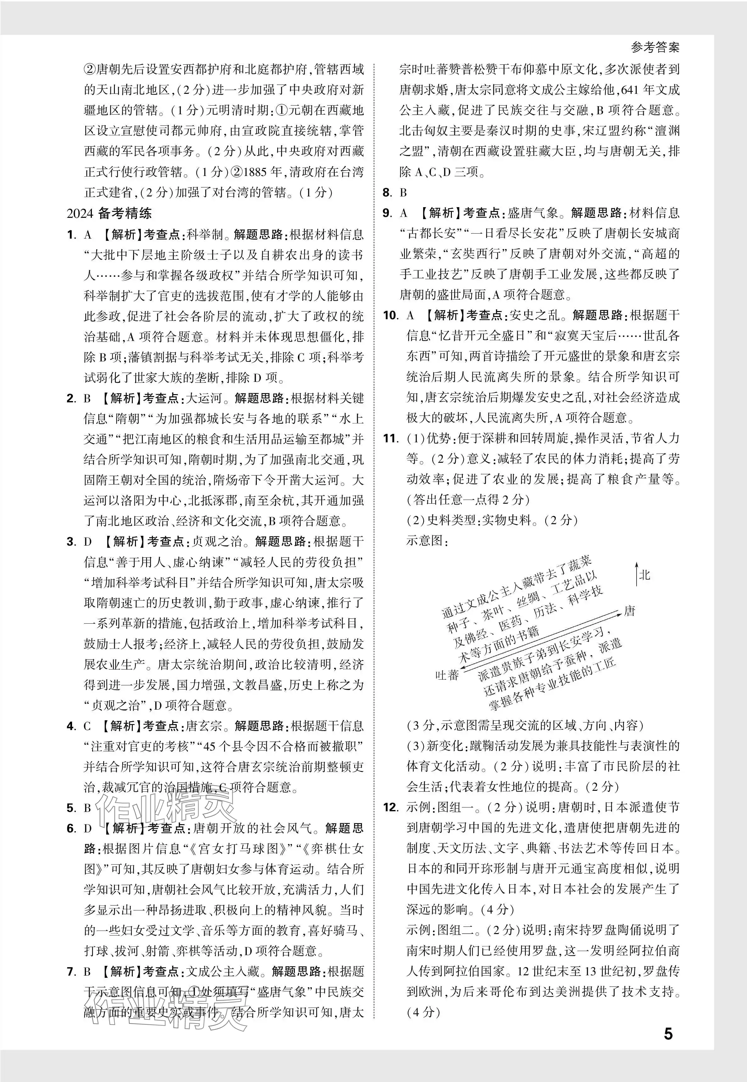 2024年萬唯中考試題研究歷史新疆專版 參考答案第5頁