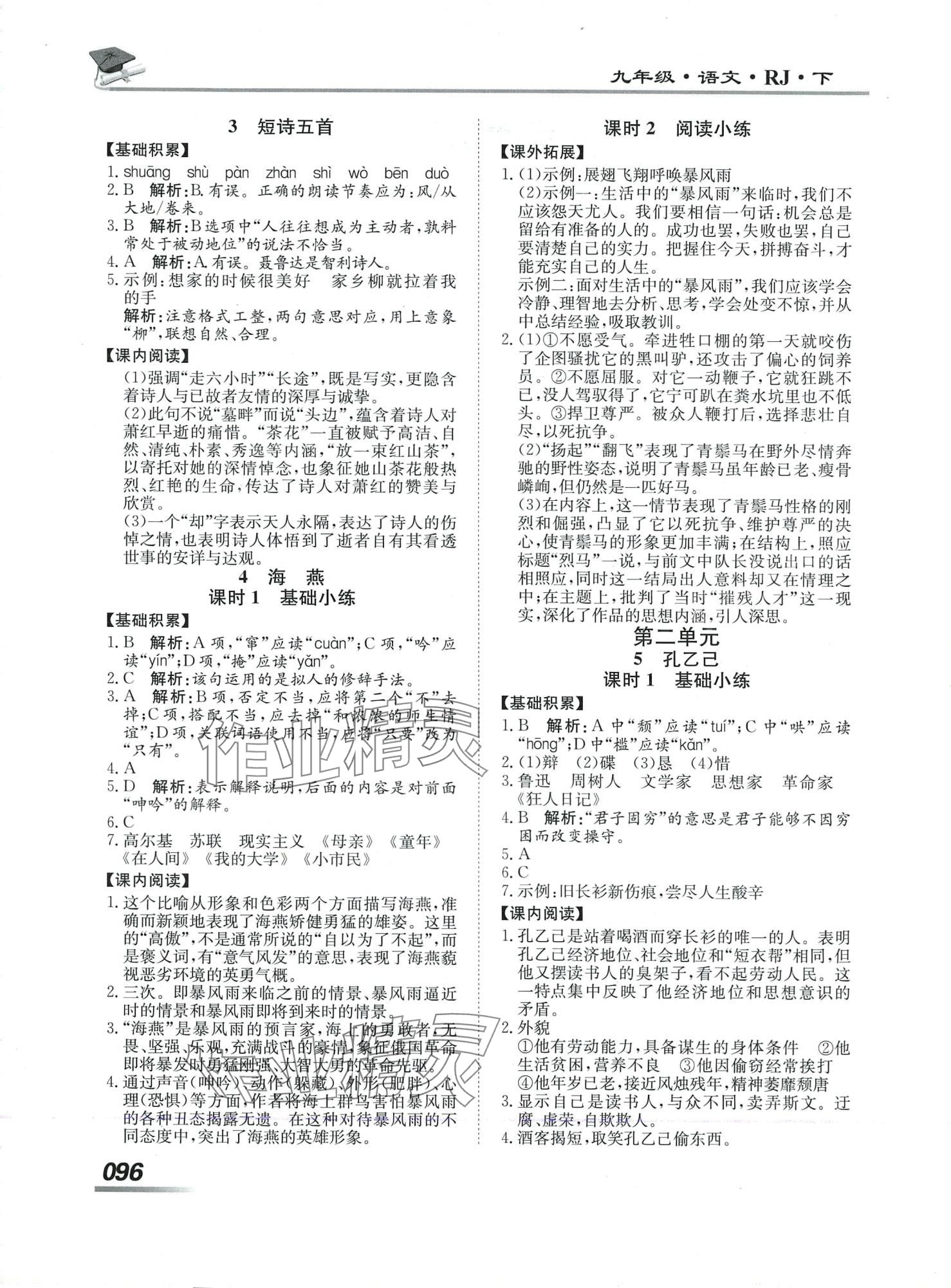 2024年學(xué)考A加同步課時練九年級語文下冊人教版 第2頁