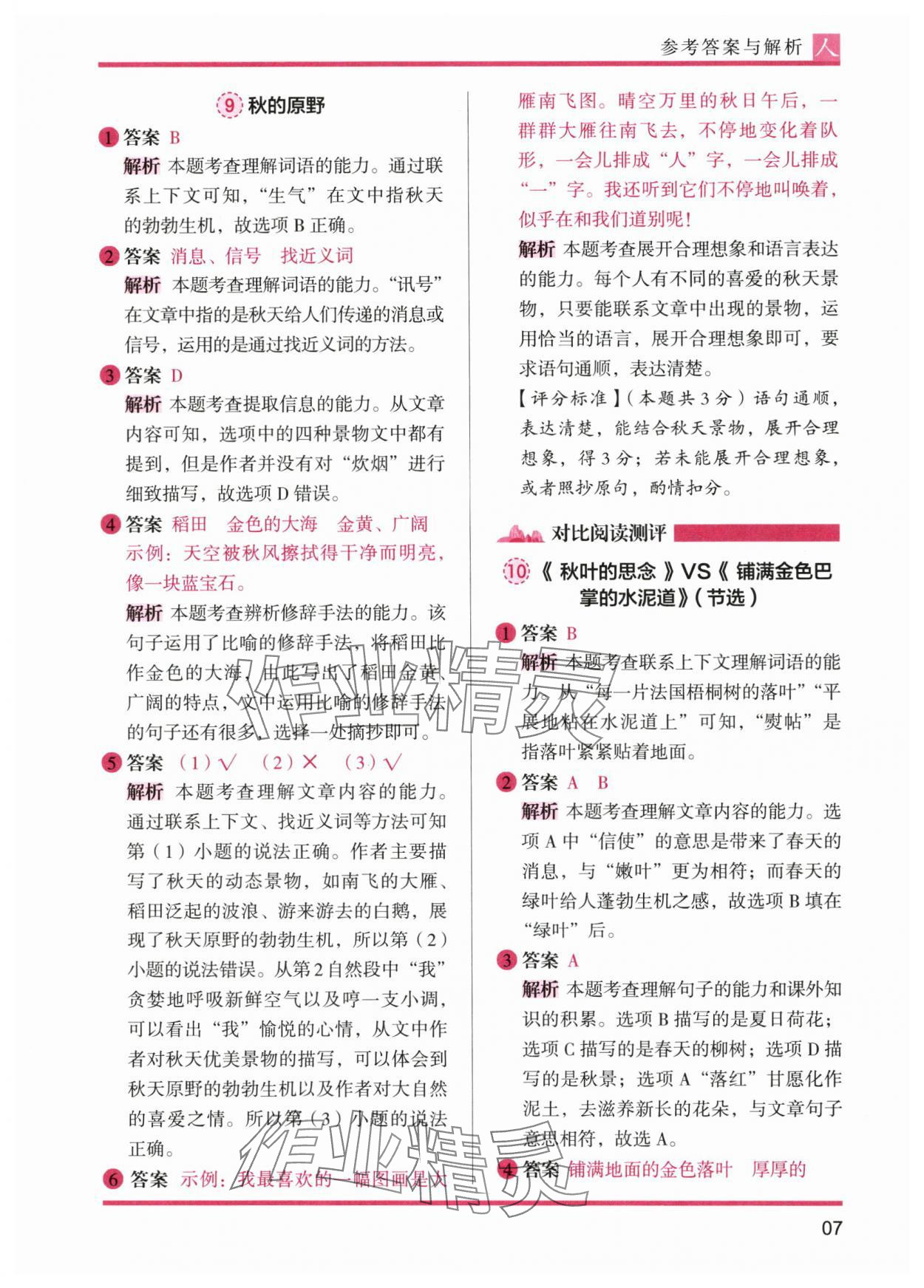 2024年木头马阅读力测评三年级语文上册人教版&nbsp;第7页