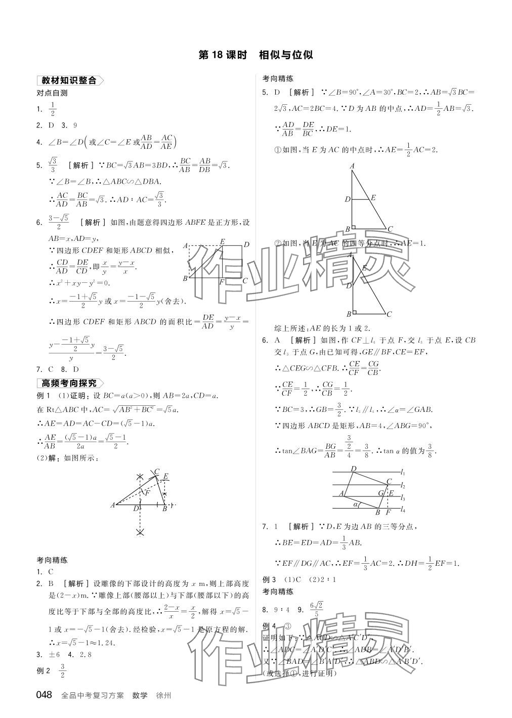 2024年全品中考復習方案數(shù)學聽課手冊徐州專版 參考答案第48頁