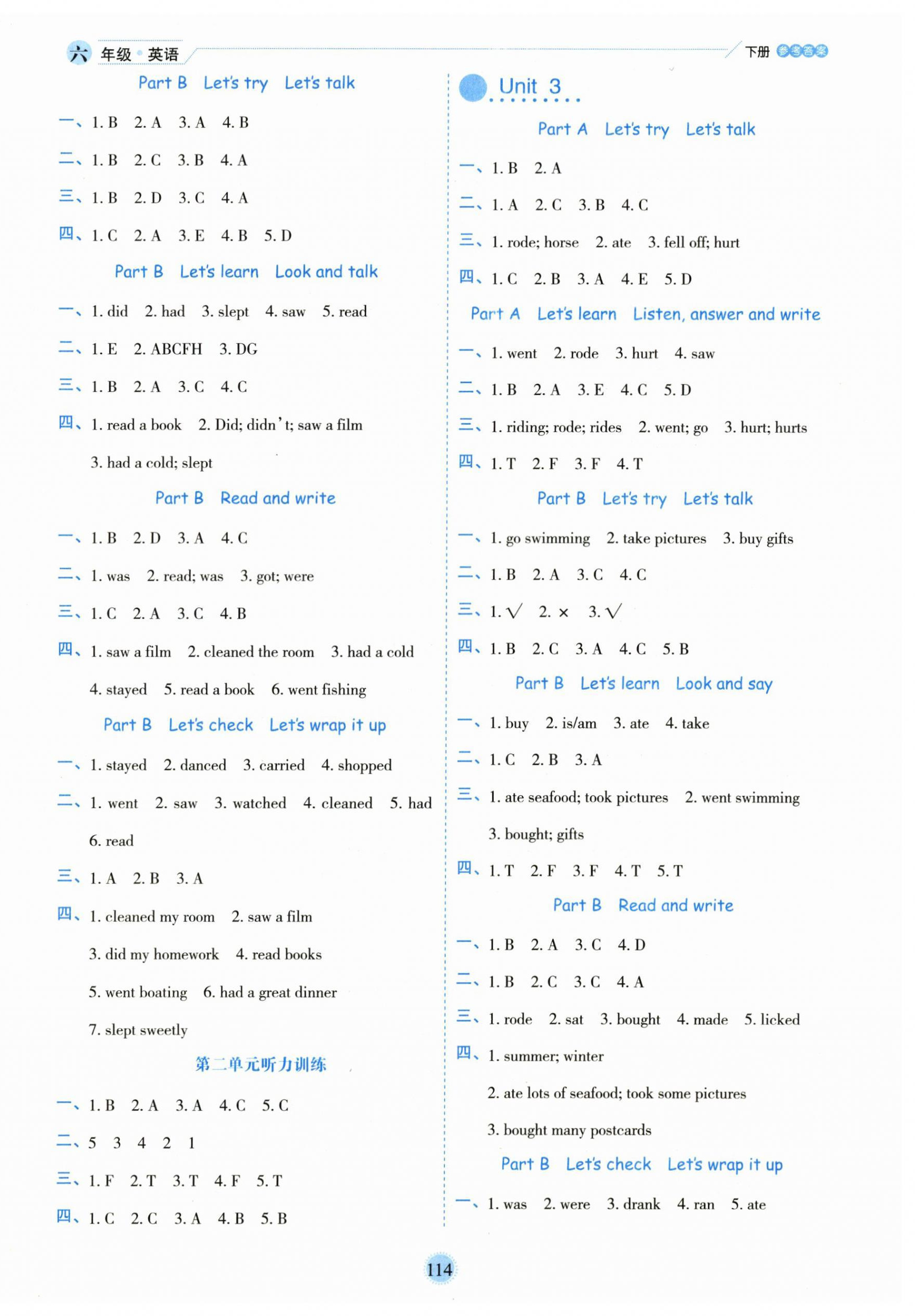 2026年优秀生作业本六年级英语下册人教版&nbsp;参考答案第2页