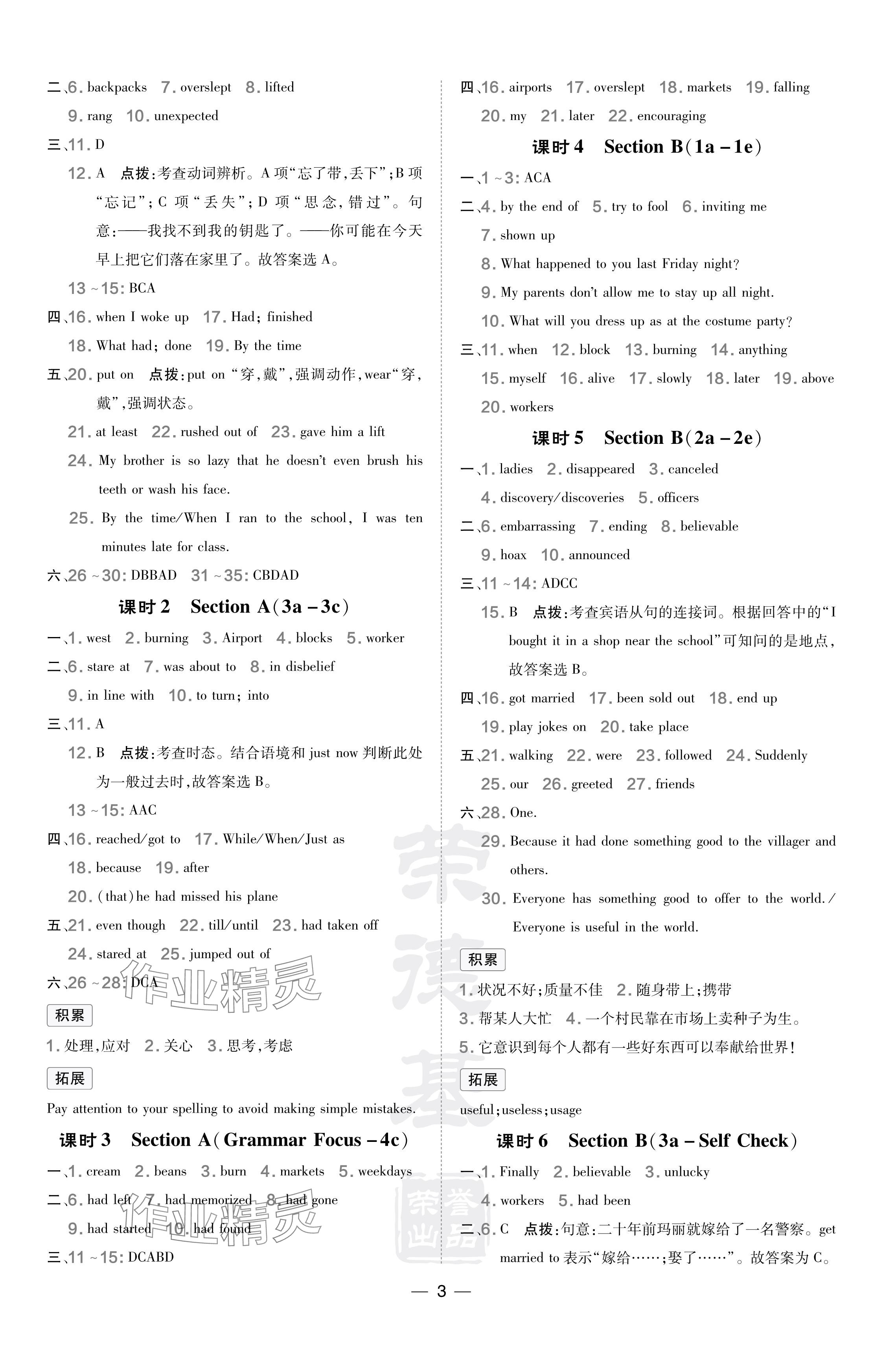 2024年點撥訓練九年級英語下冊人教版遼寧專版 參考答案第3頁