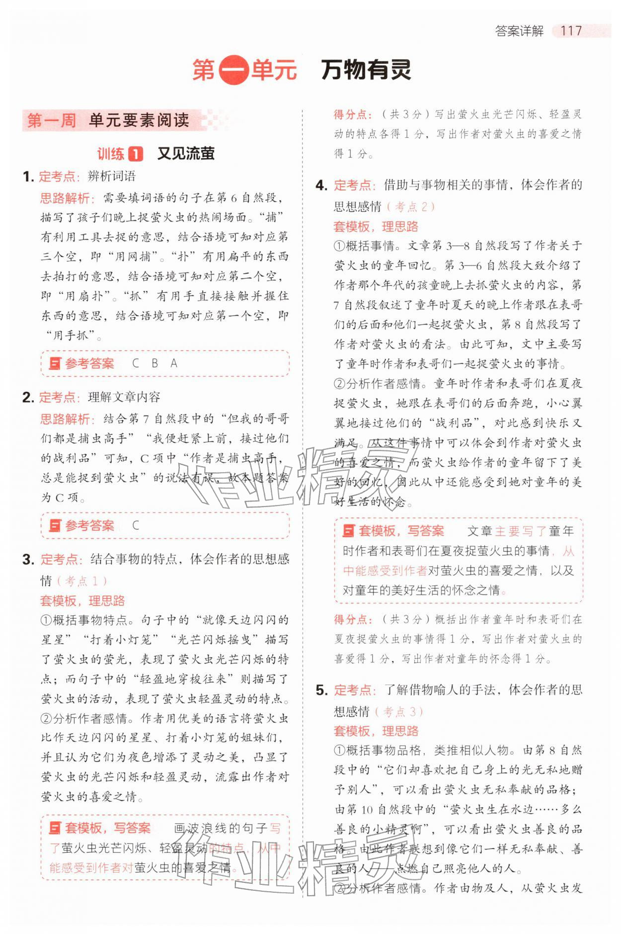 2025年同步阅读答题模板五年级语文上册人教版 第1页