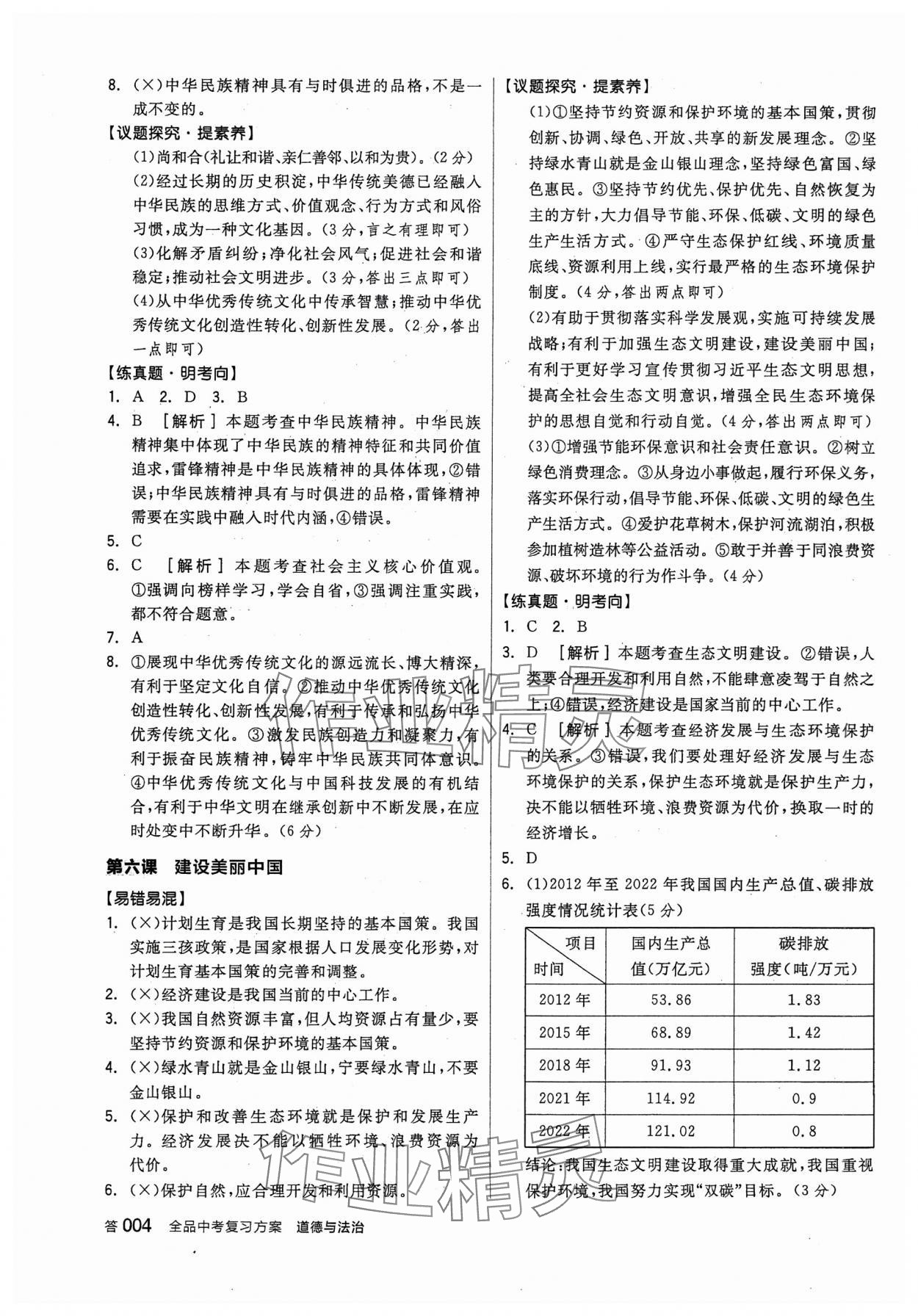 2024年全品中考復(fù)習(xí)方案道德與法治聽課手冊 參考答案第3頁