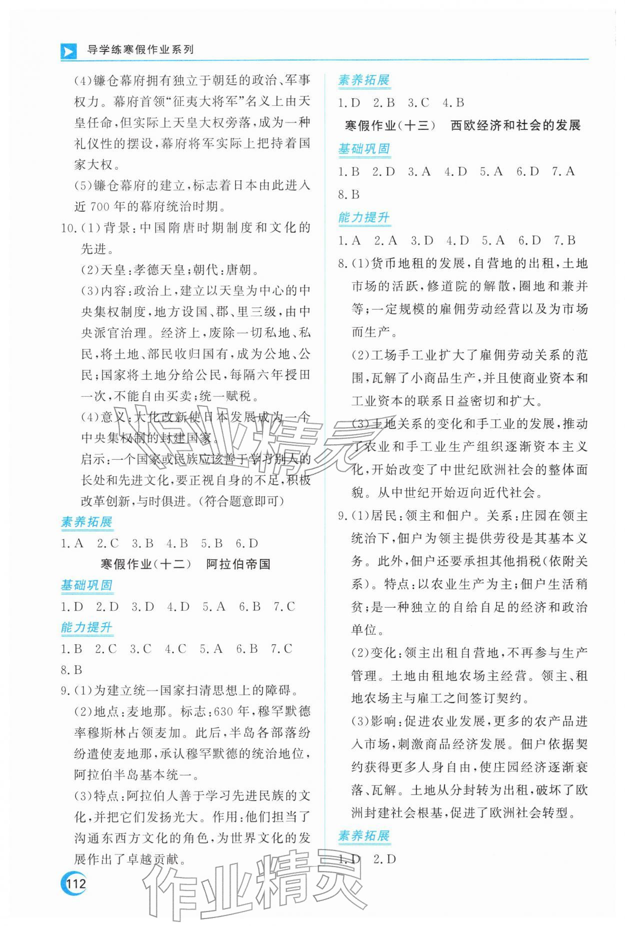 2026年导学练寒假作业云南教育出版社九年级历史全一册人教版&nbsp;第4页