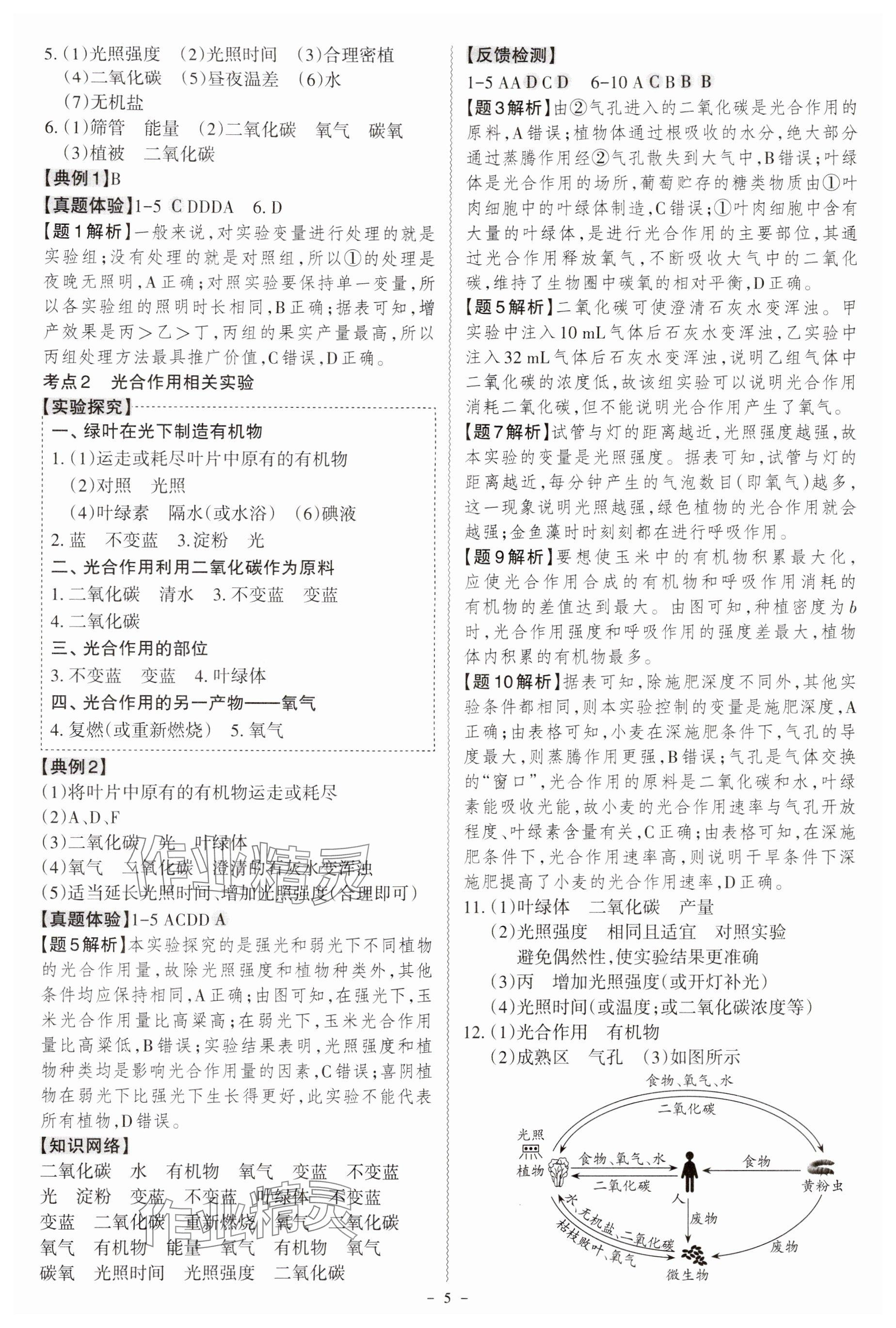 2025年名师中考广东专用生物&nbsp;参考答案第5页