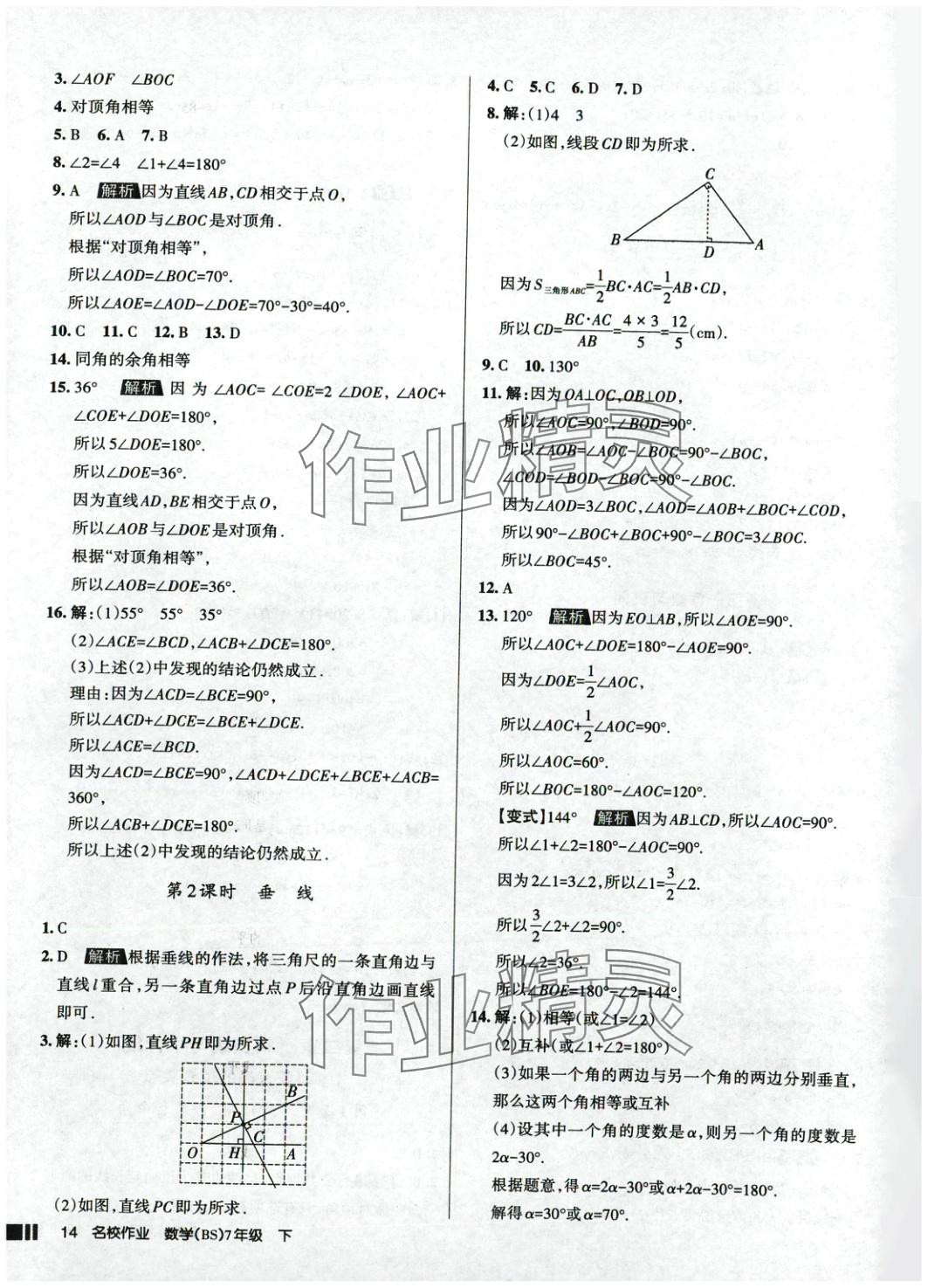 2025年名校作業(yè)七年級數(shù)學(xué)下冊北師大版 參考答案第14頁