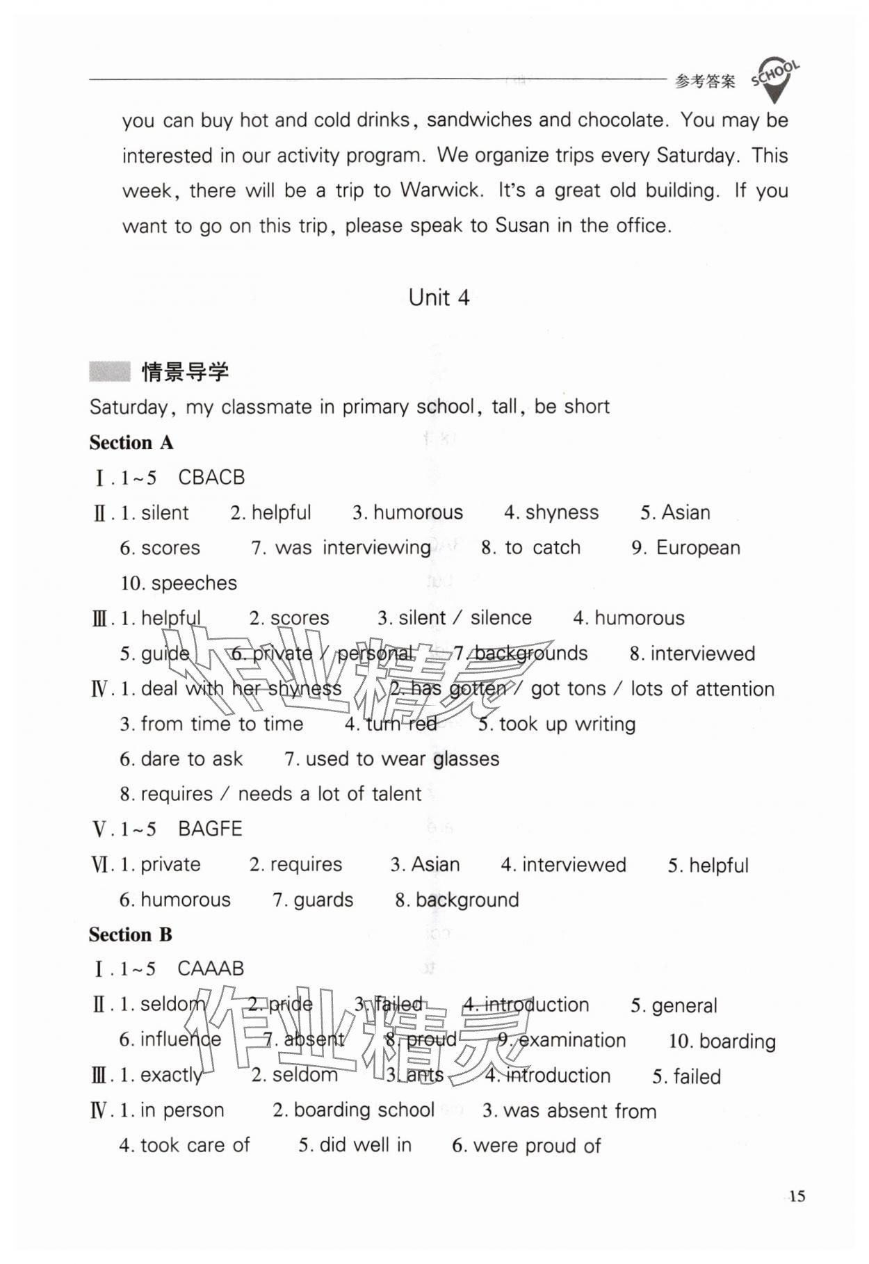 2024年新課程問題解決導(dǎo)學(xué)方案九年級(jí)英語全一冊(cè)人教版 參考答案第15頁