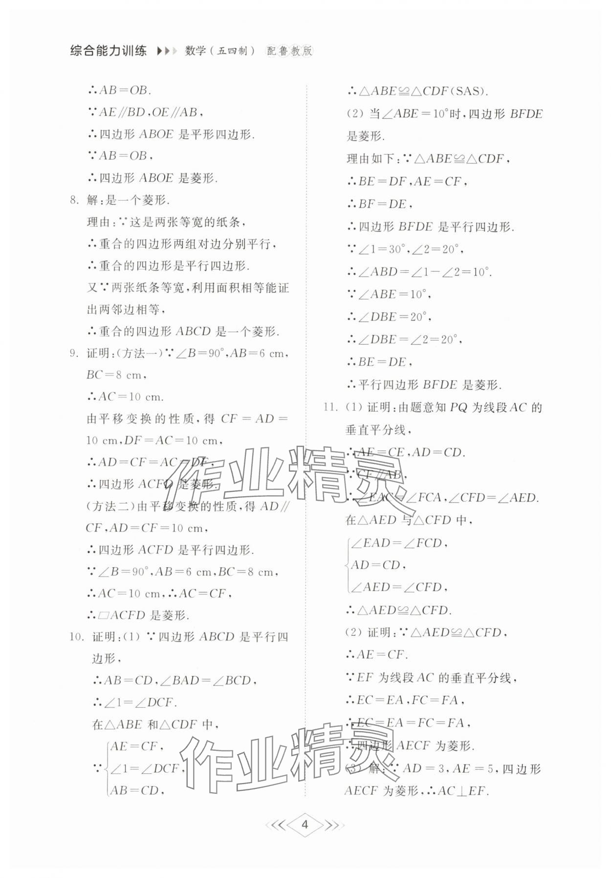 2025年綜合能力訓練八年級數學下冊魯教版54制 參考答案第3頁
