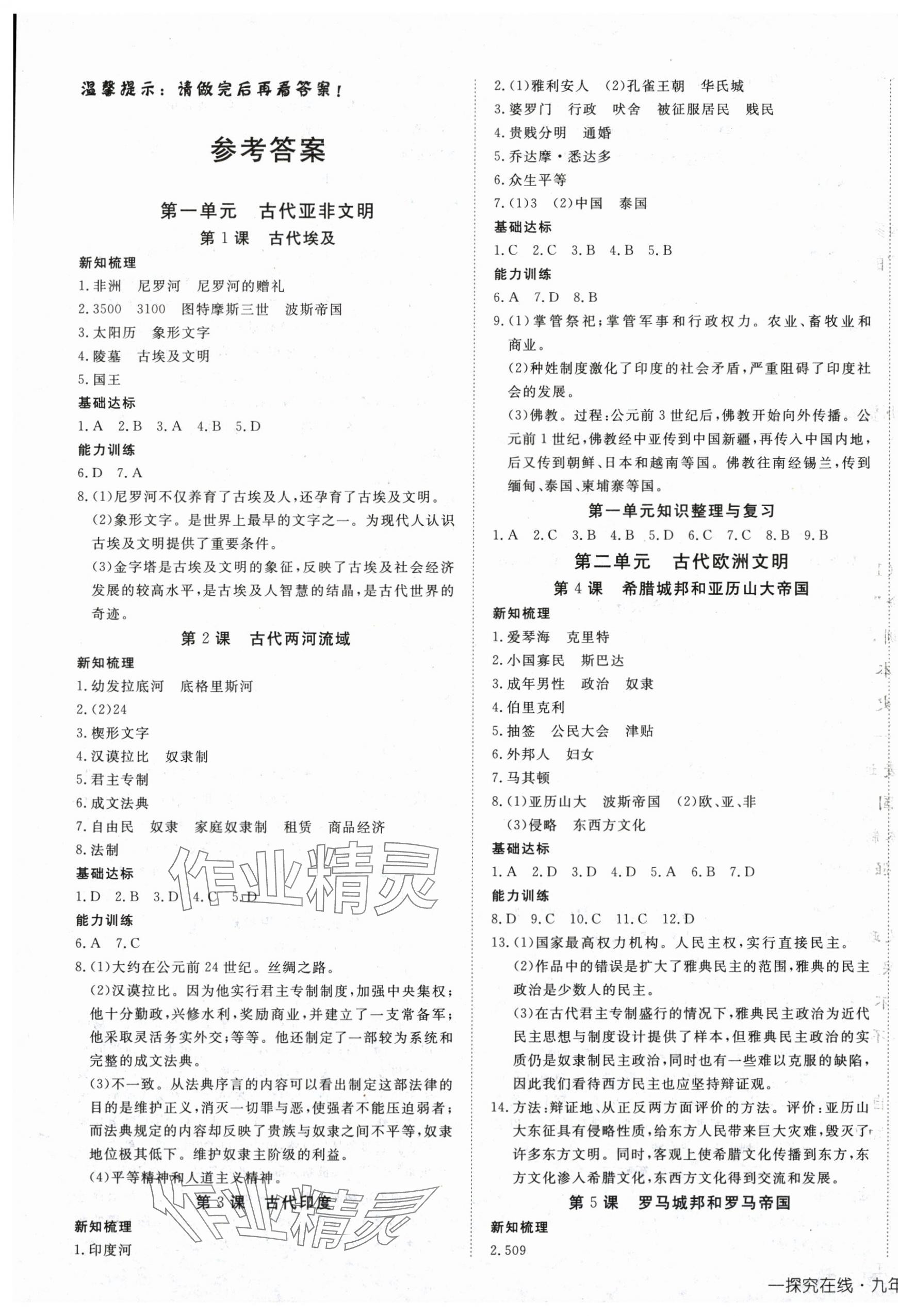2025年探究在线高效课堂九年级历史上册人教版 第1页
