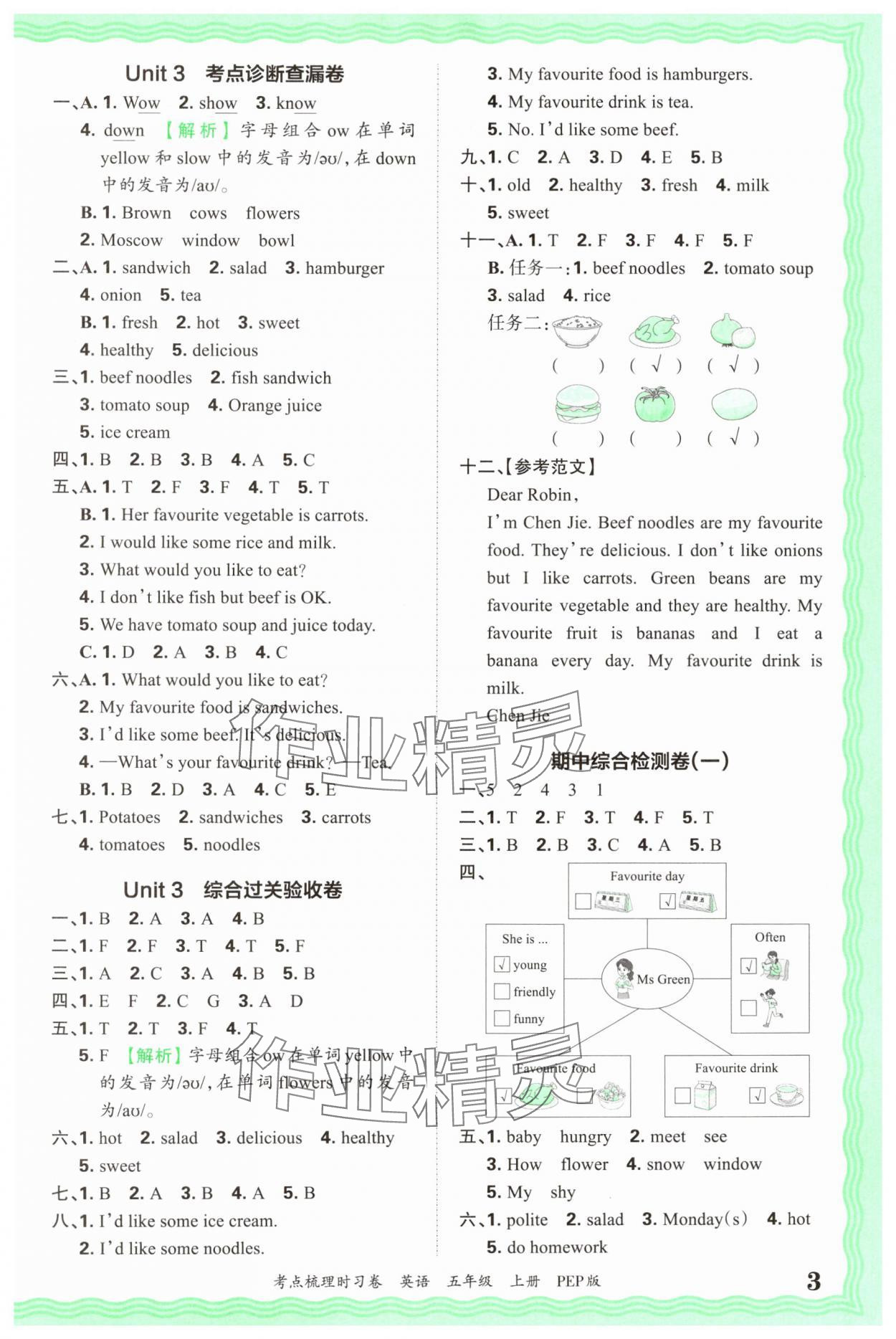 2024年王朝霞考点梳理时习卷五年级英语上册人教版 第3页