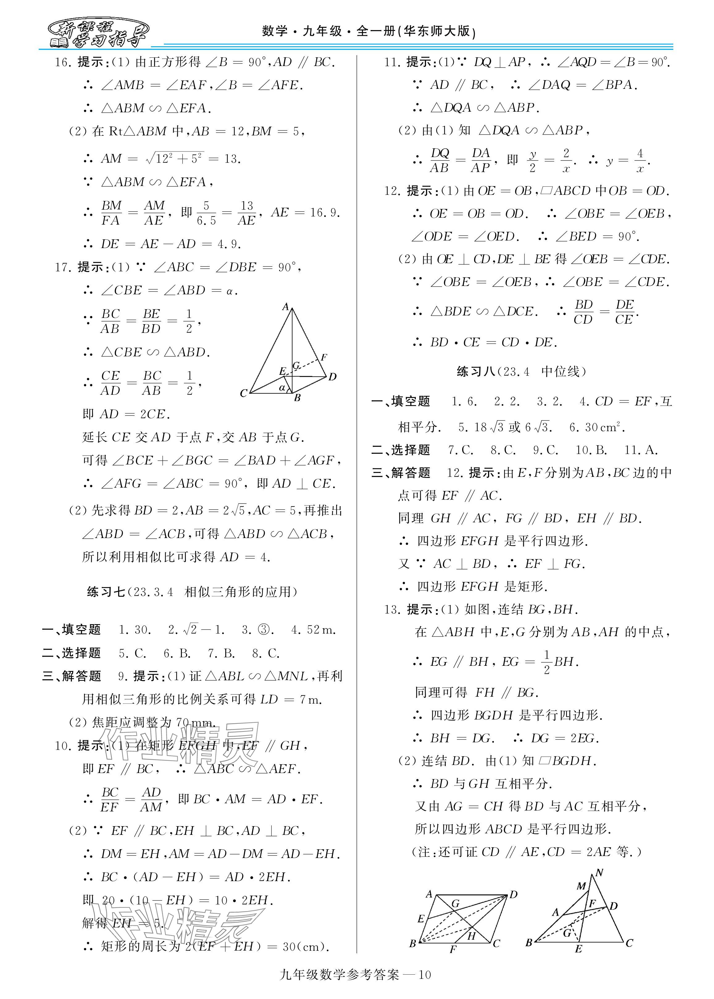 2025年新課程學習指導九年級數學全一冊華師大版 參考答案第10頁