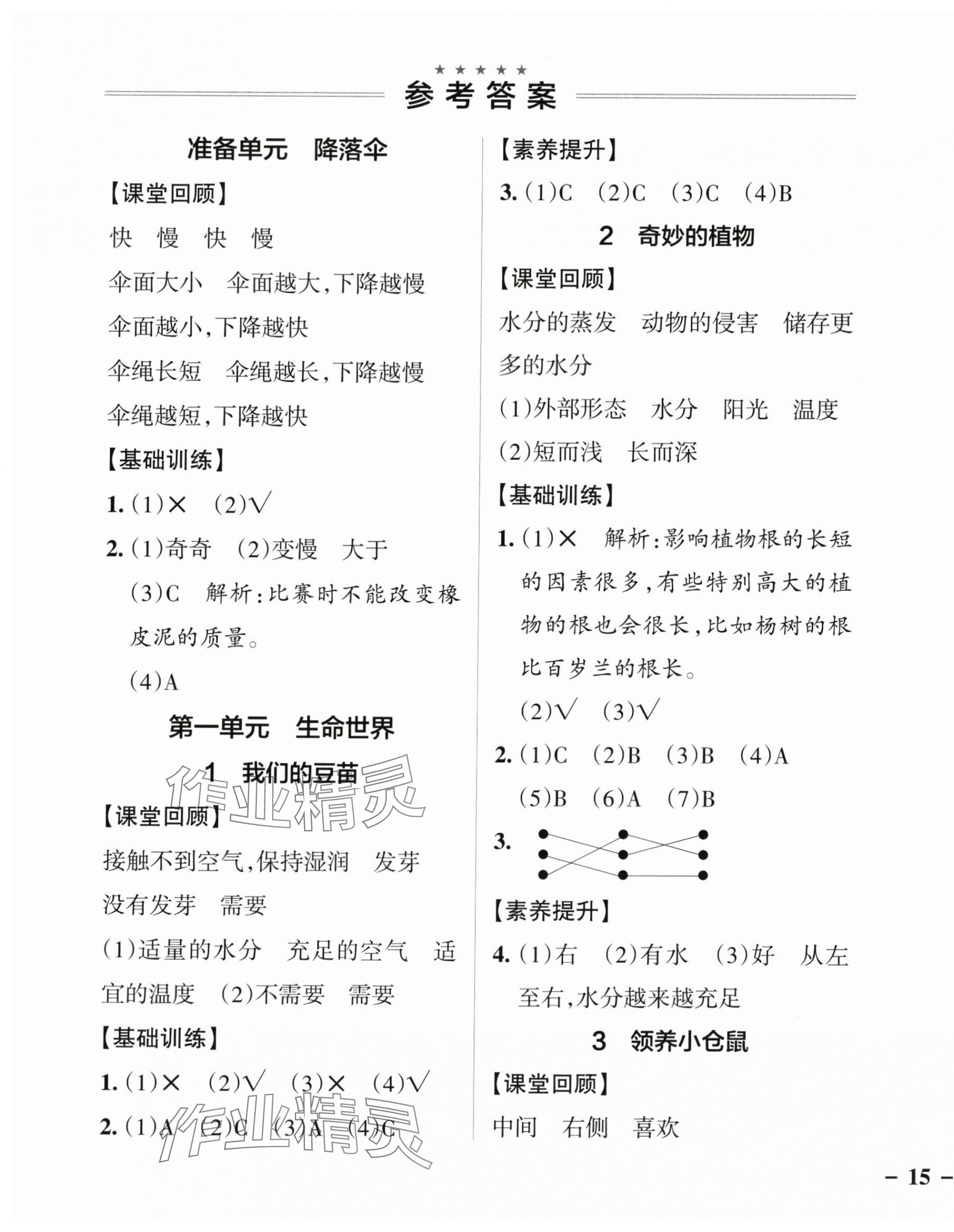 2024年小學(xué)學(xué)霸作業(yè)本四年級(jí)科學(xué)下冊(cè)大象版 參考答案第1頁