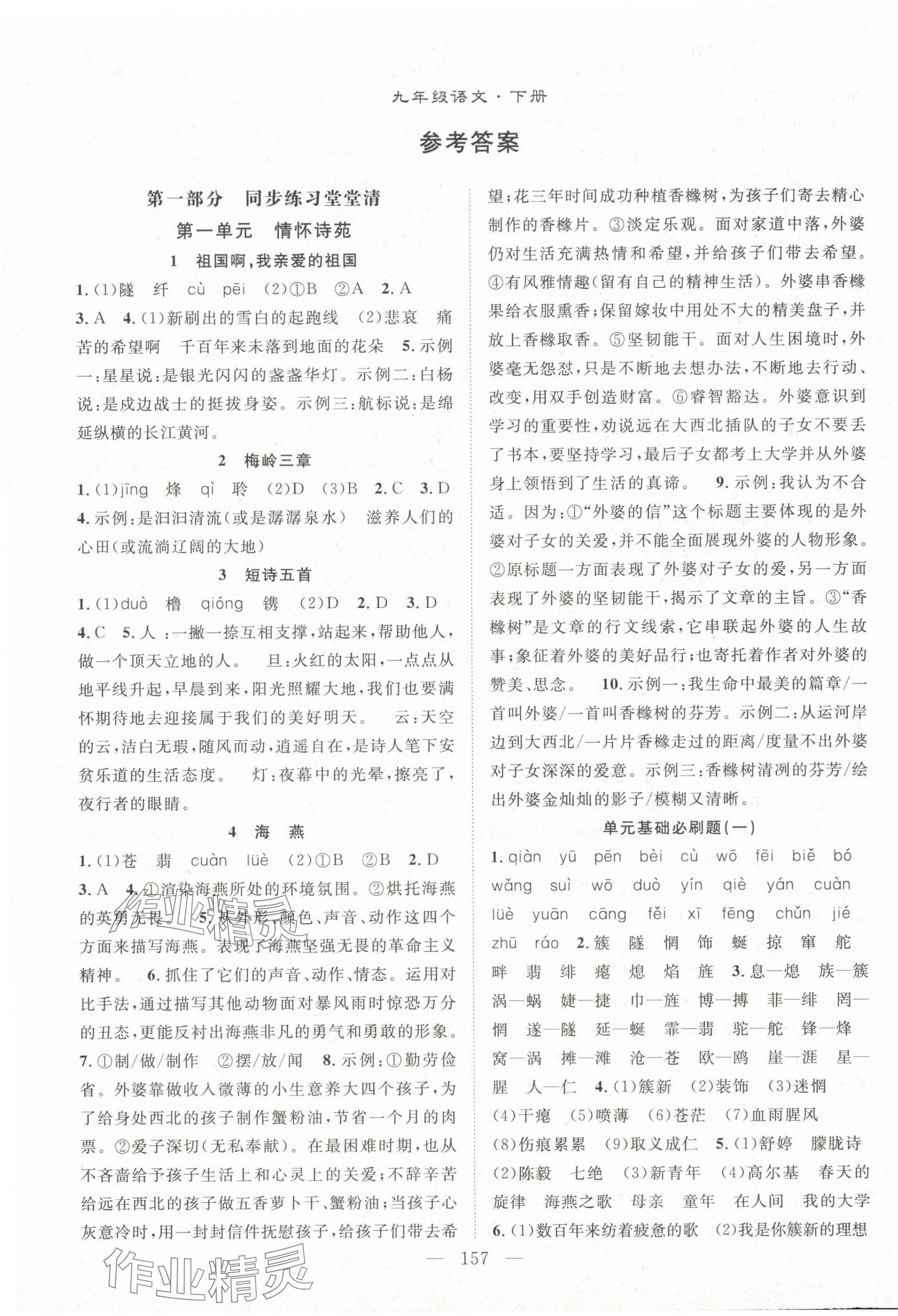 2024年名師學(xué)案九年級語文下冊人教版湖北專版 第1頁