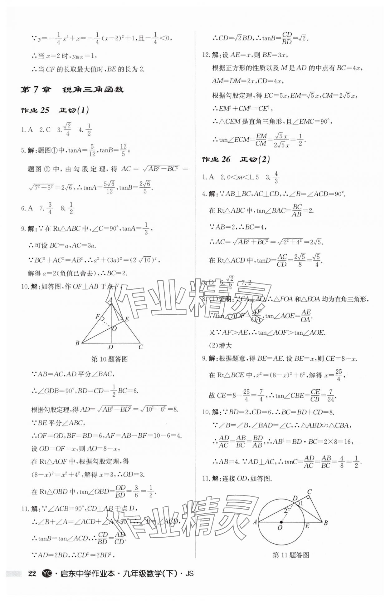 2025年启东中学作业本九年级数学下册苏科版盐城专版 参考答案第22页