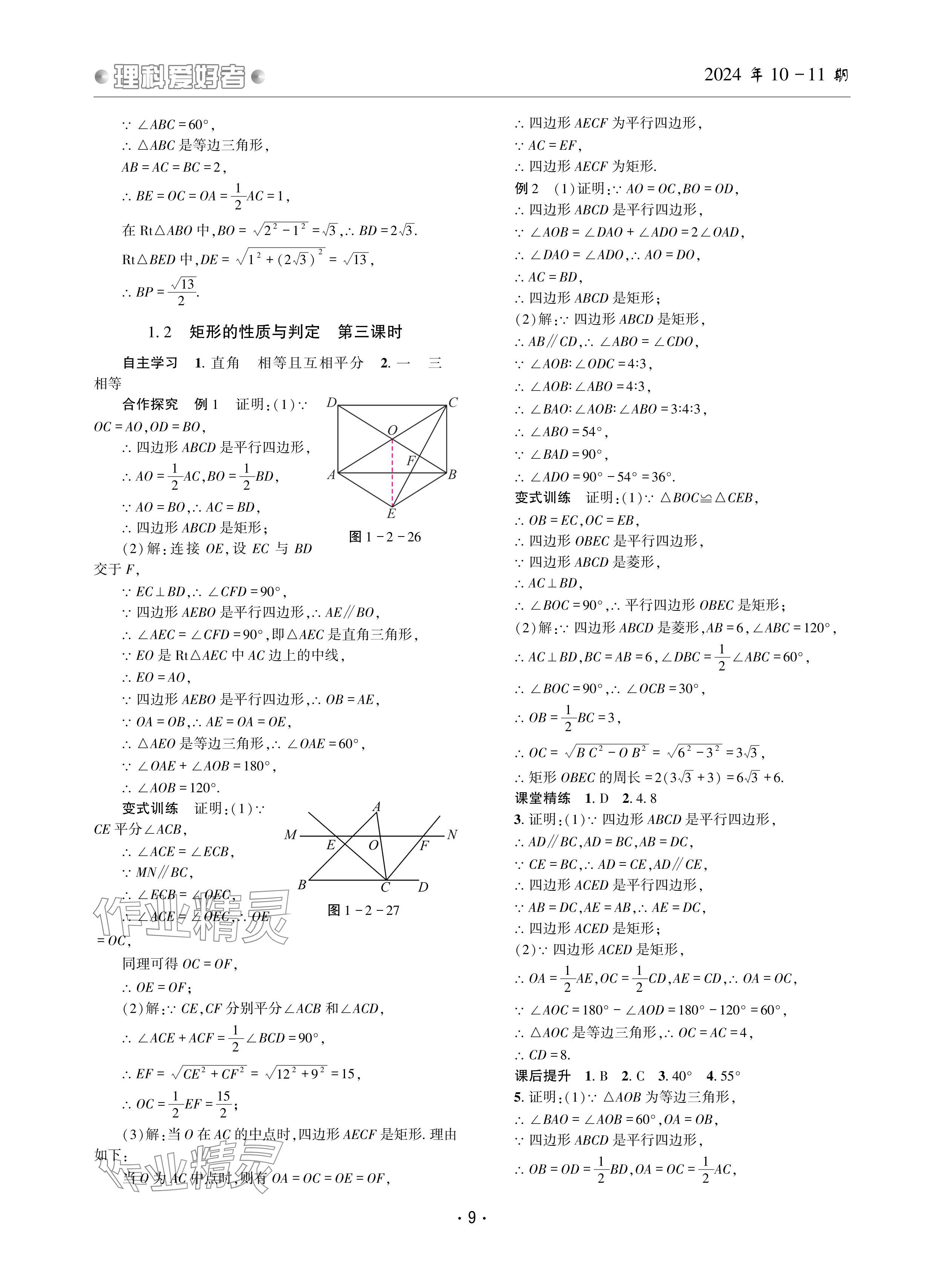 2024年理科爱好者九年级数学全一册北师大版第10-11期 参考答案第8页