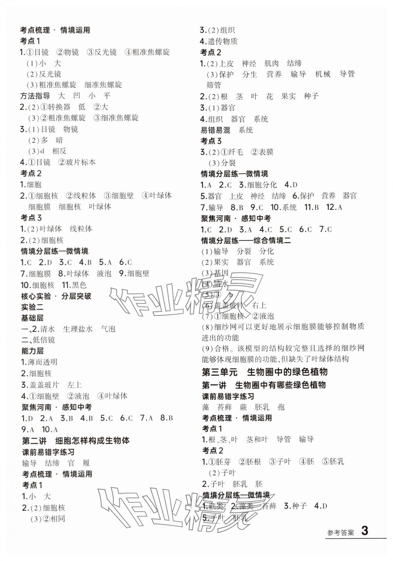 2025年中考通生物河南專版 參考答案第2頁