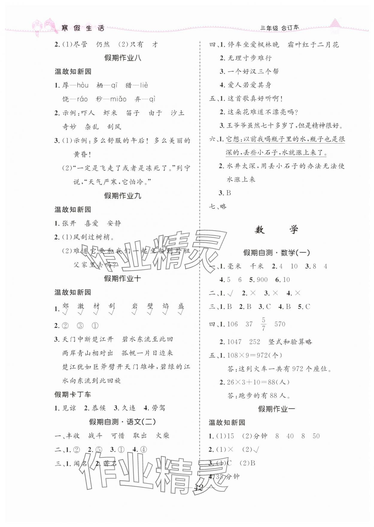 2024年寒假生活北京师范大学出版社三年级合订本人教版 第2页
