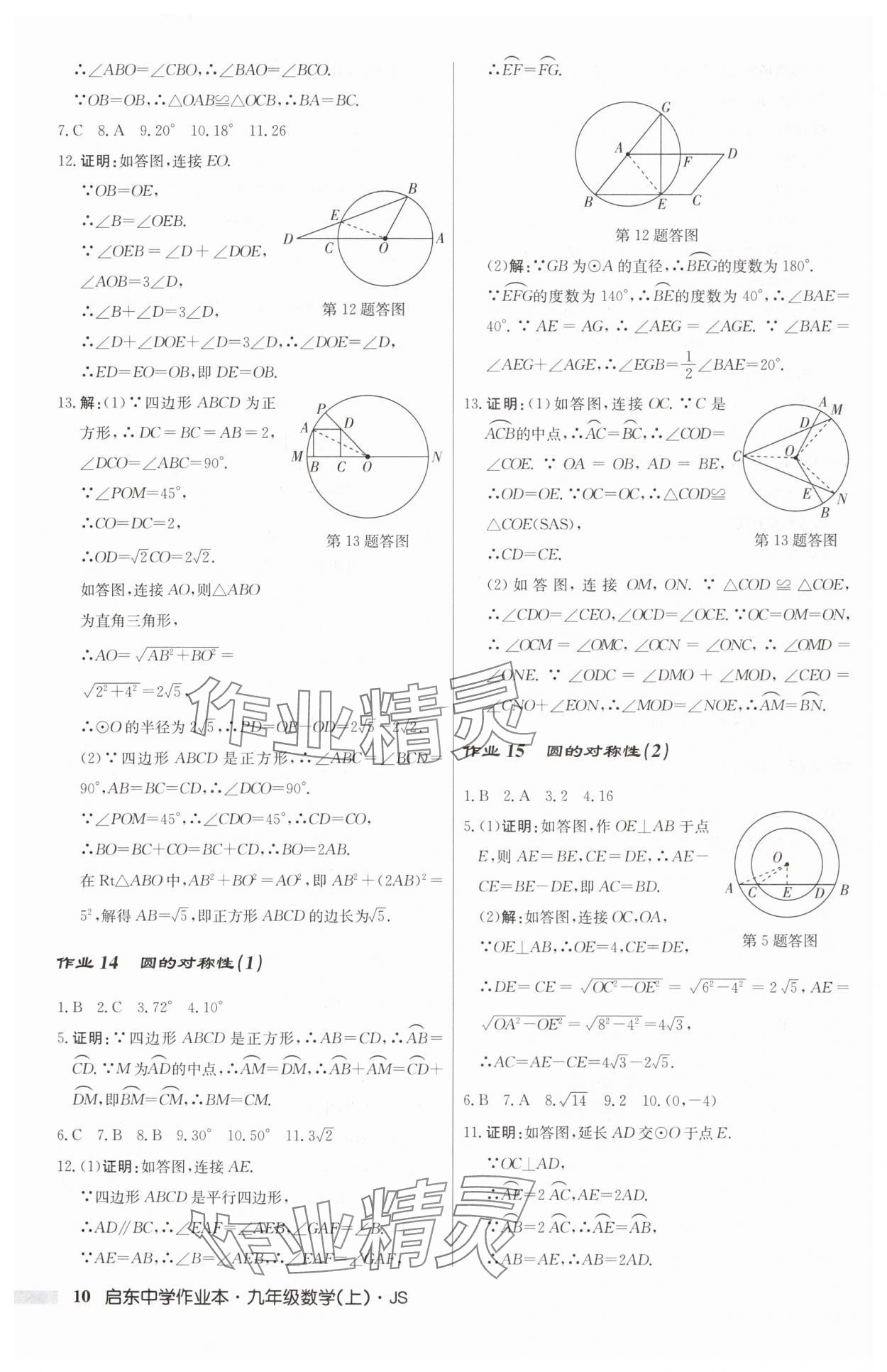 2024年启东中学作业本九年级数学上册苏科版 第10页