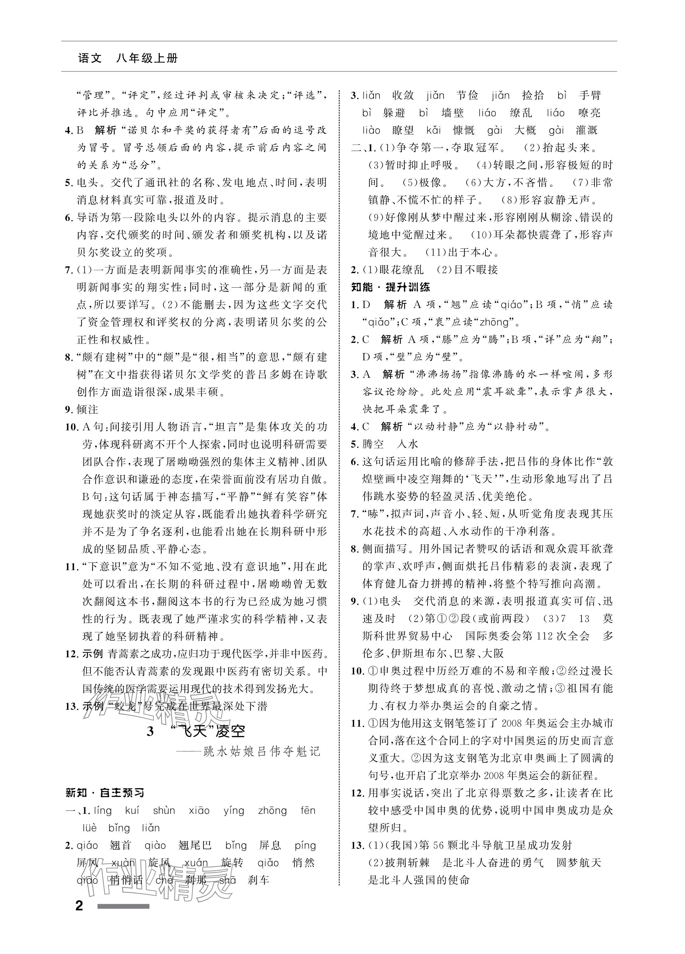 2024年配套綜合練習(xí)甘肅八年級(jí)語(yǔ)文上冊(cè)人教版 參考答案第2頁(yè)