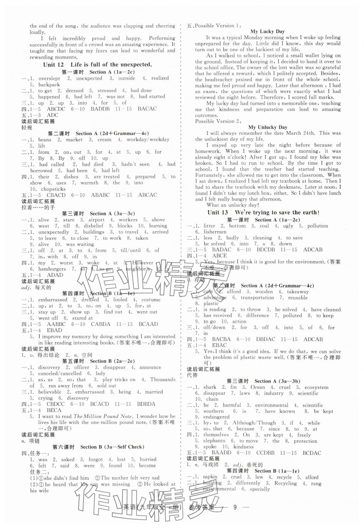 2025年精彩三年就练这一本九年级英语全一册人教版&nbsp;第9页