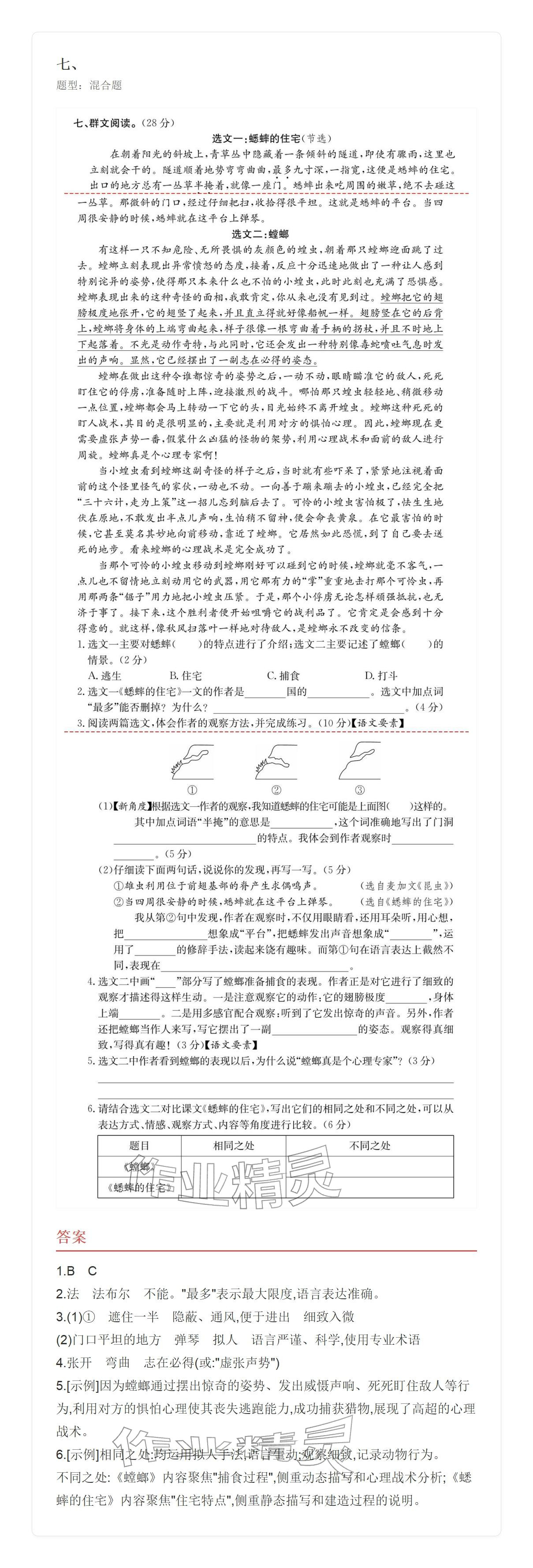 2025年学业水平评价四年级语文上册人教版 参考答案第53页