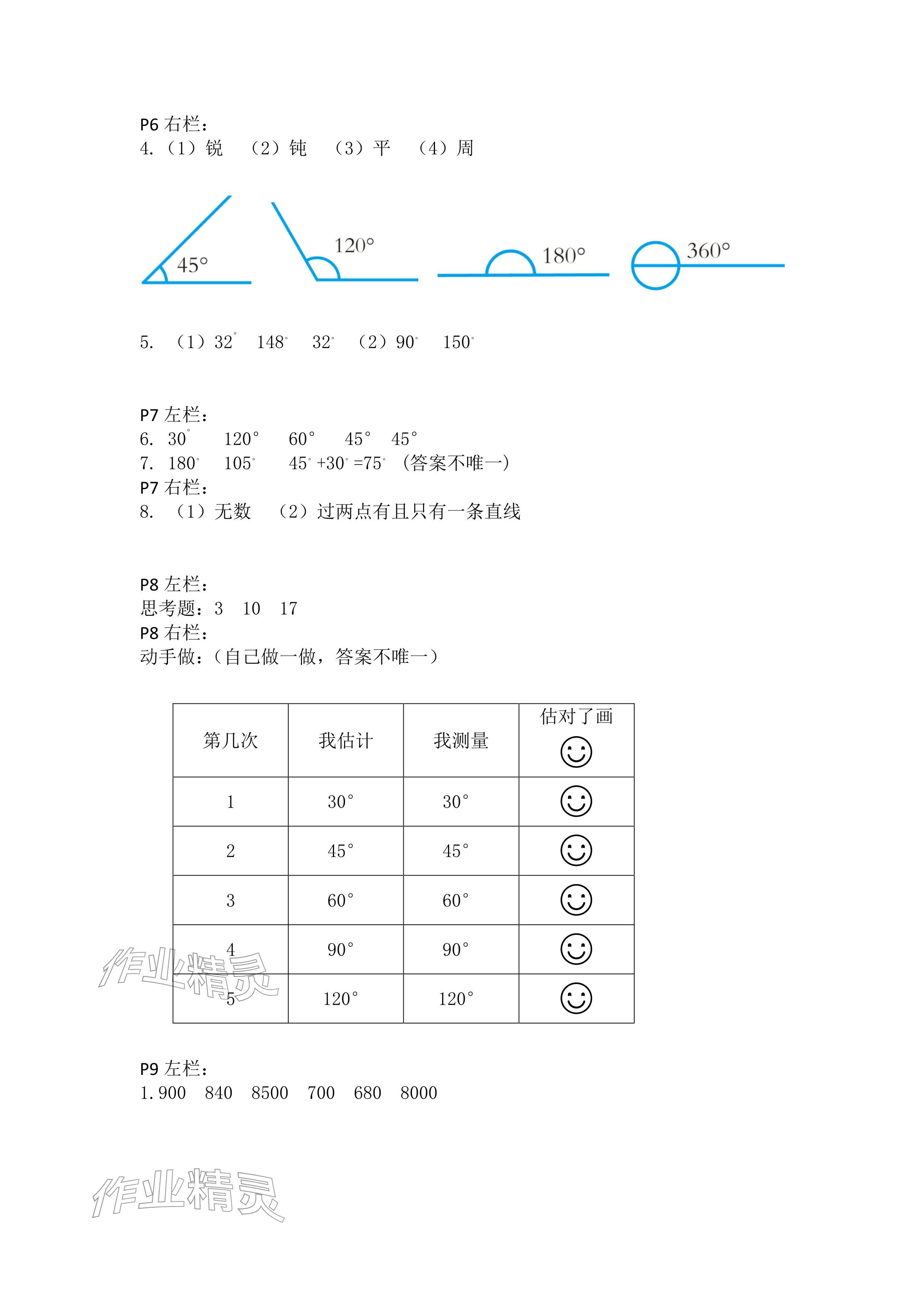 2026年寒假作业四年级数学人教版安徽少年儿童出版社&nbsp;参考答案第2页