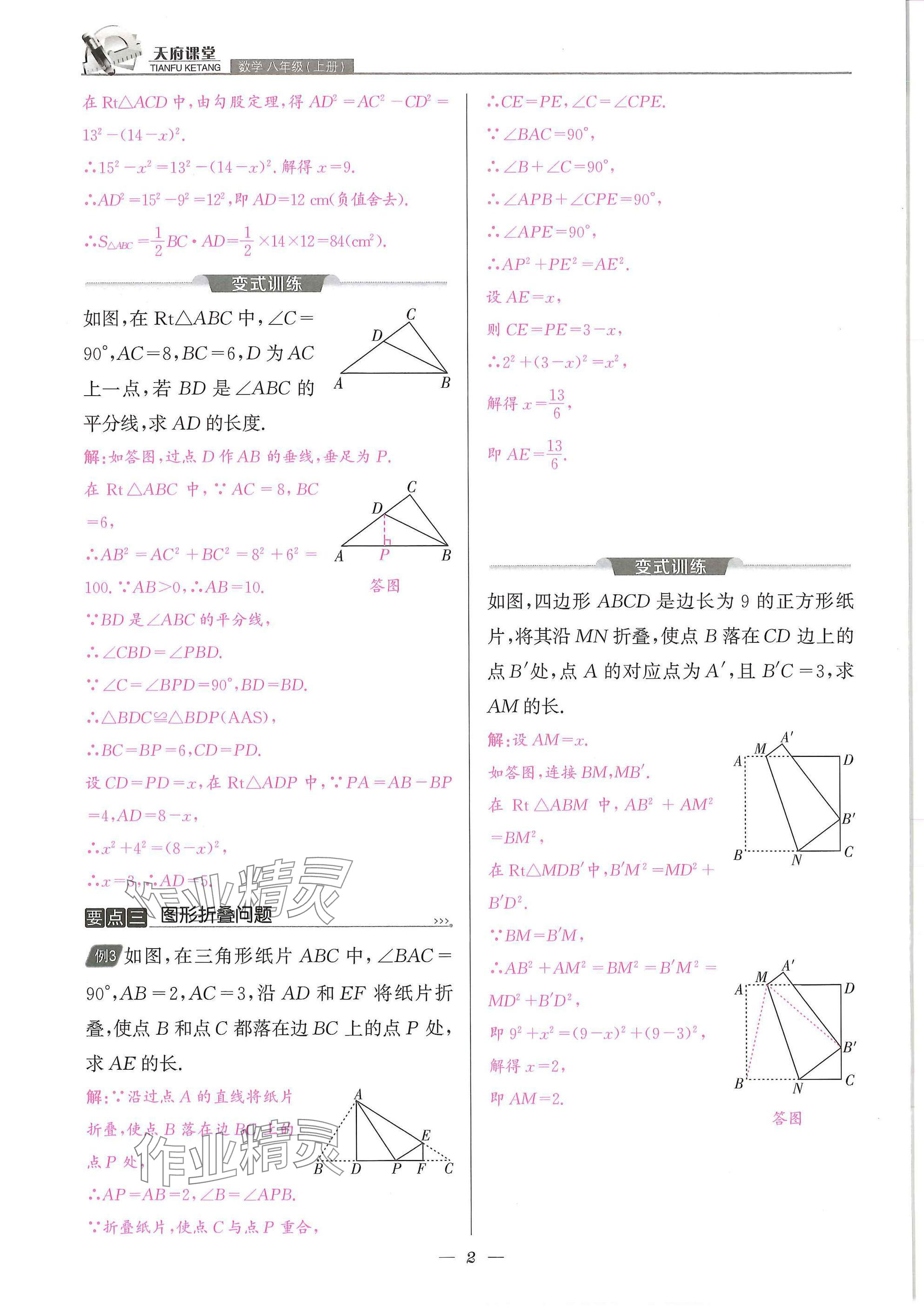 2025年天府课堂八年级数学上册北师大版 参考答案第2页