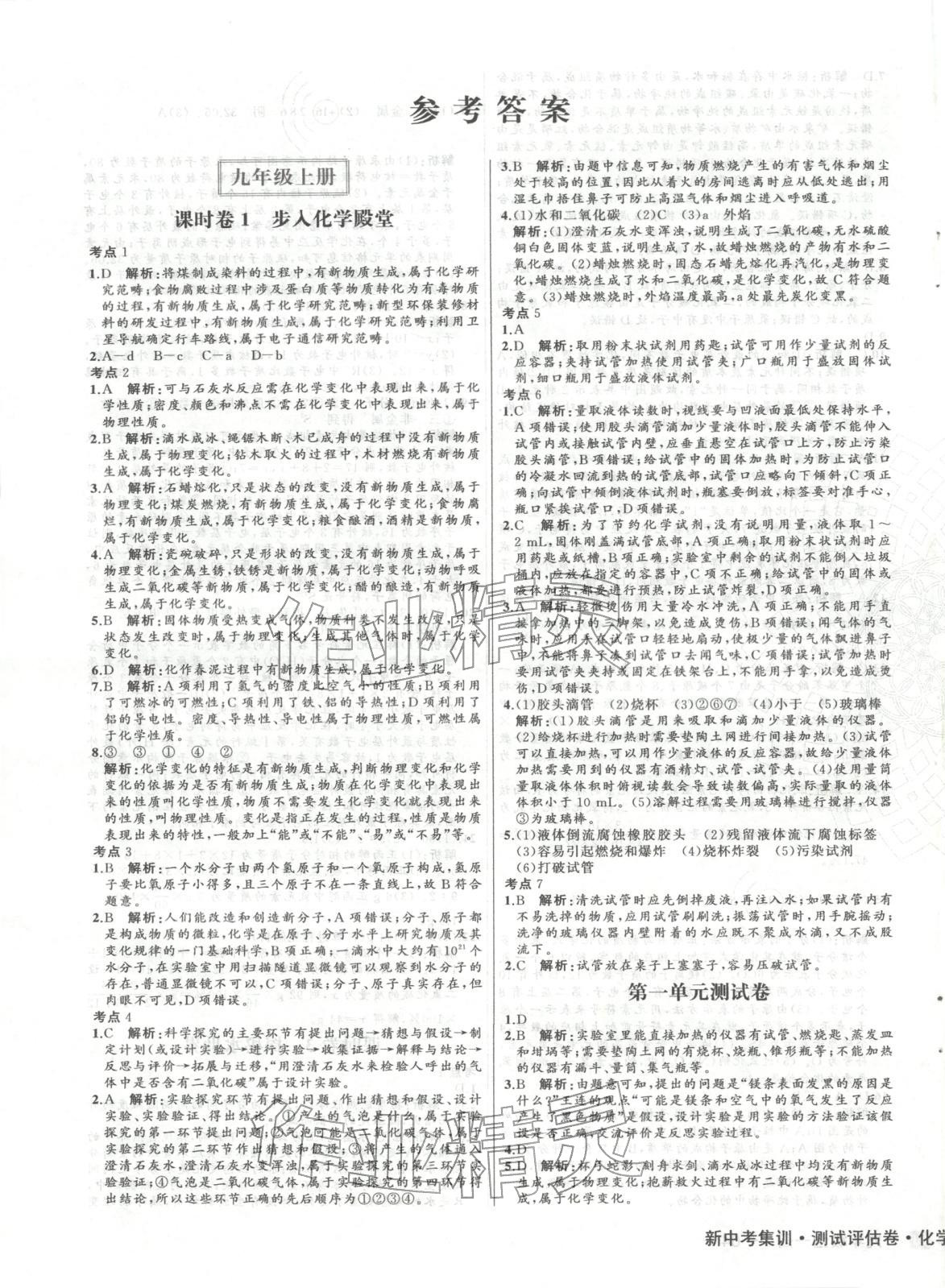 2025年新中考集训测试评估卷九年级化学全一册鲁教版 第1页