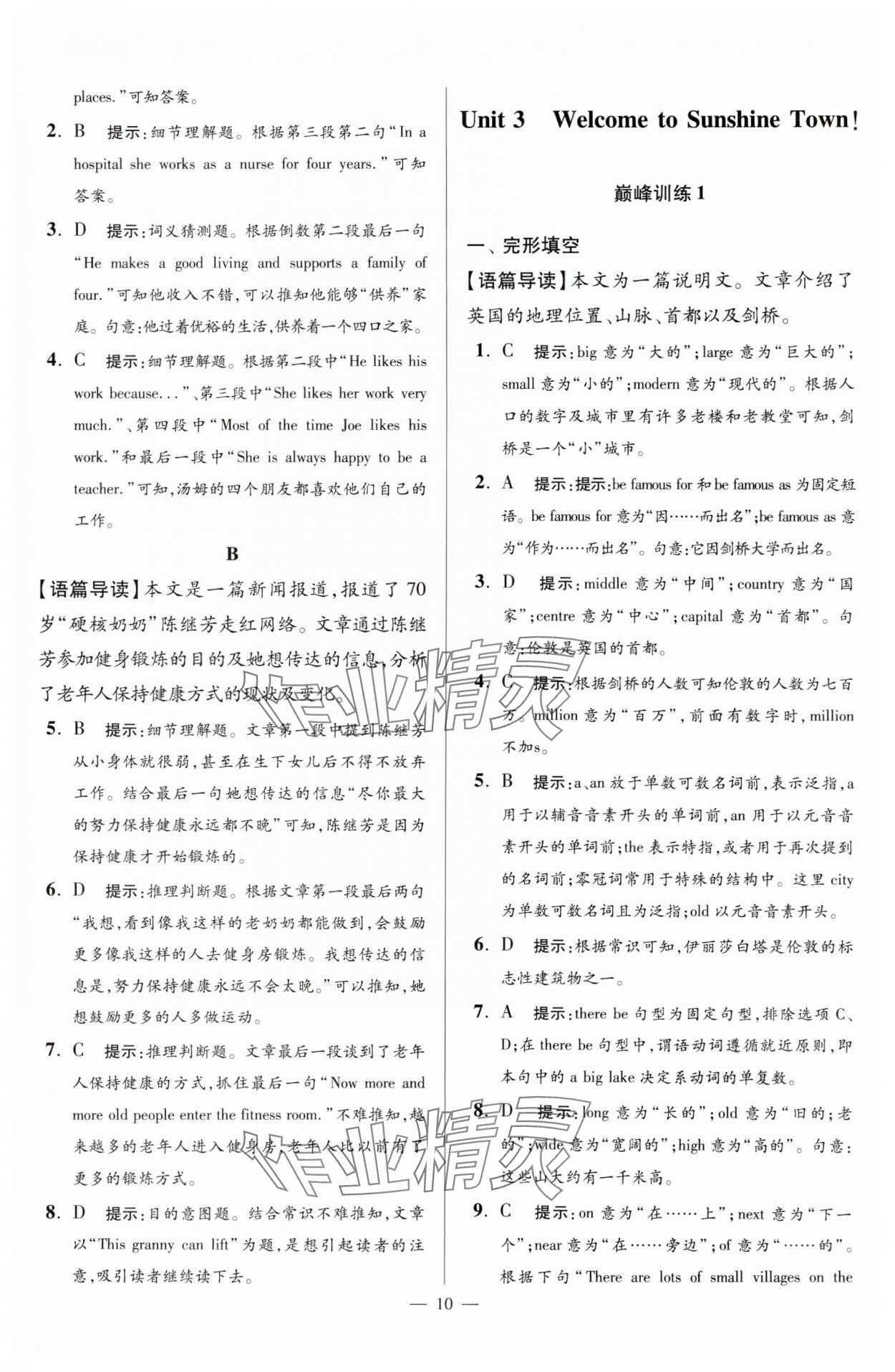 2024年小題狂做七年級英語下冊譯林版巔峰版 參考答案第10頁