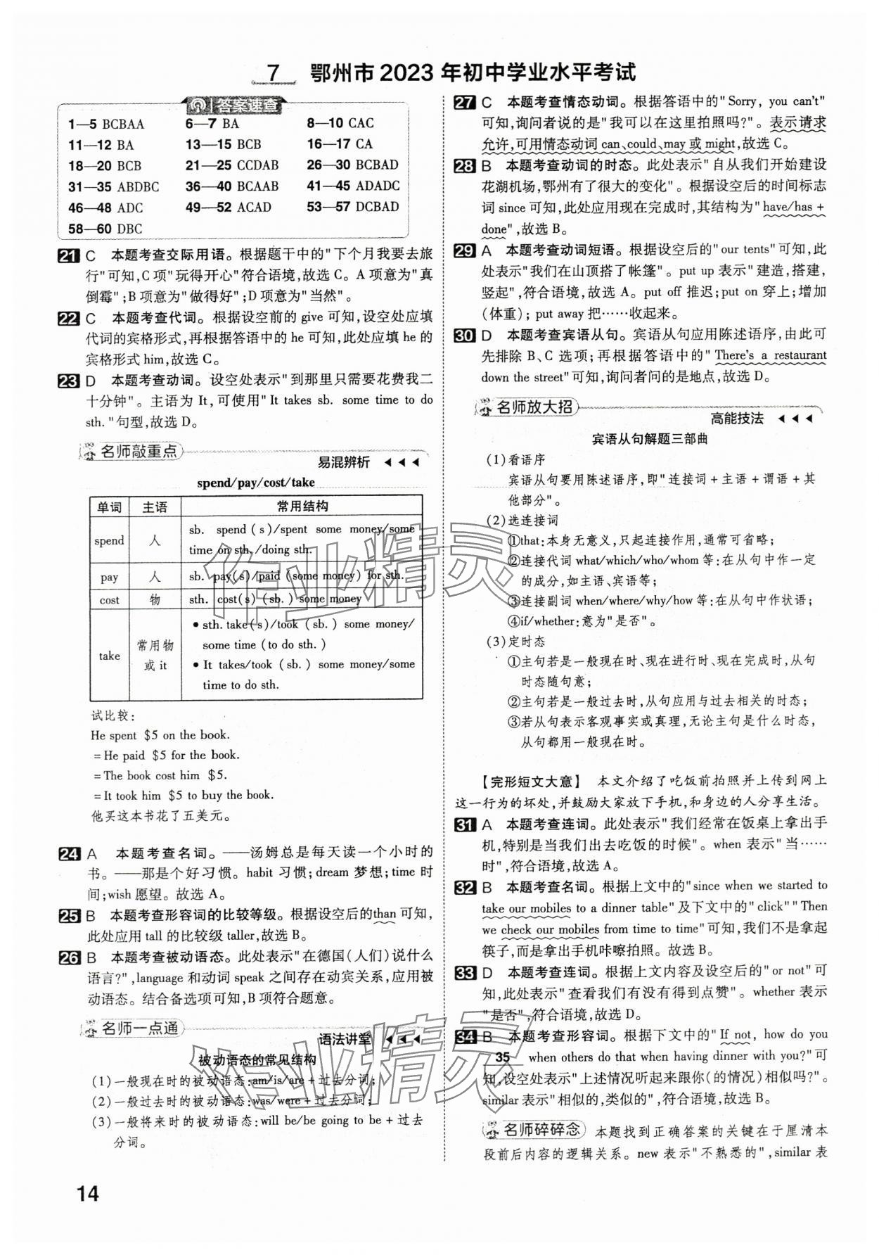 2024年金考卷45套匯編英語(yǔ)湖北專版 參考答案第13頁(yè)