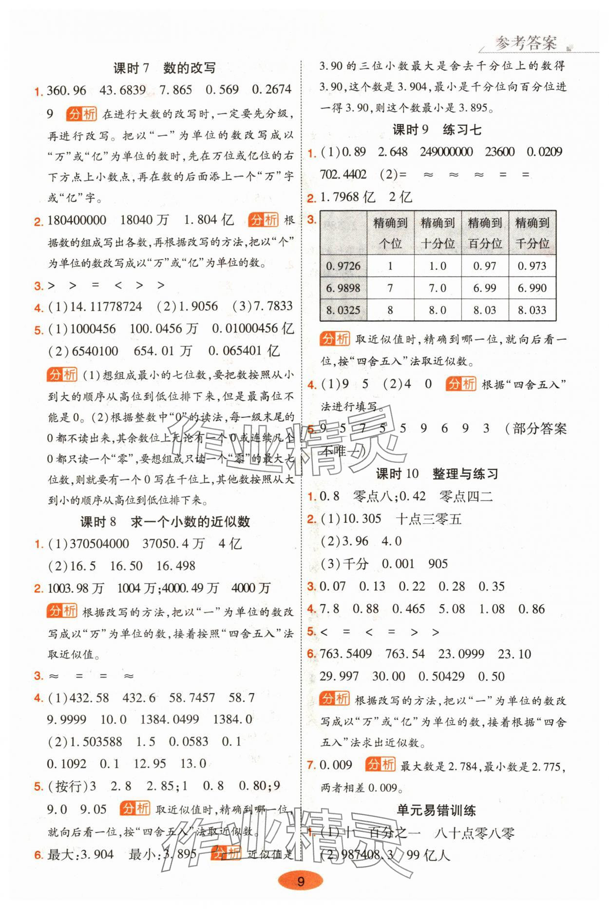 2024年黃岡同步練一日一練五年級(jí)數(shù)學(xué)上冊(cè)蘇教版 參考答案第9頁