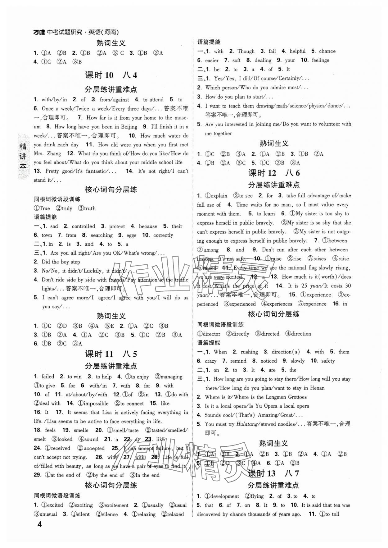 2025年萬唯中考試題研究英語中考仁愛版河南專版 參考答案第4頁