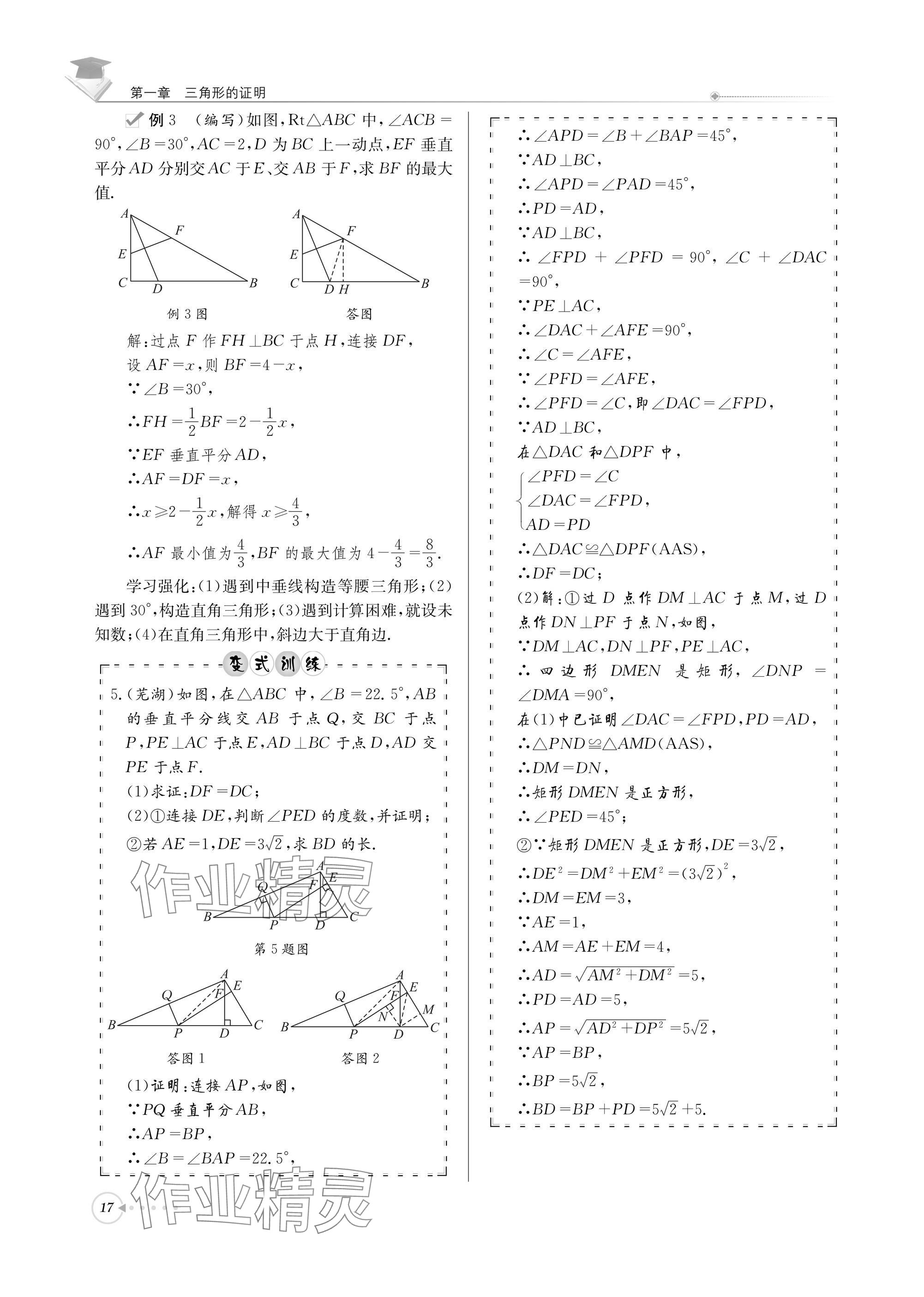 2025年初中数学每日核心导学八年级下册北师大版 参考答案第17页