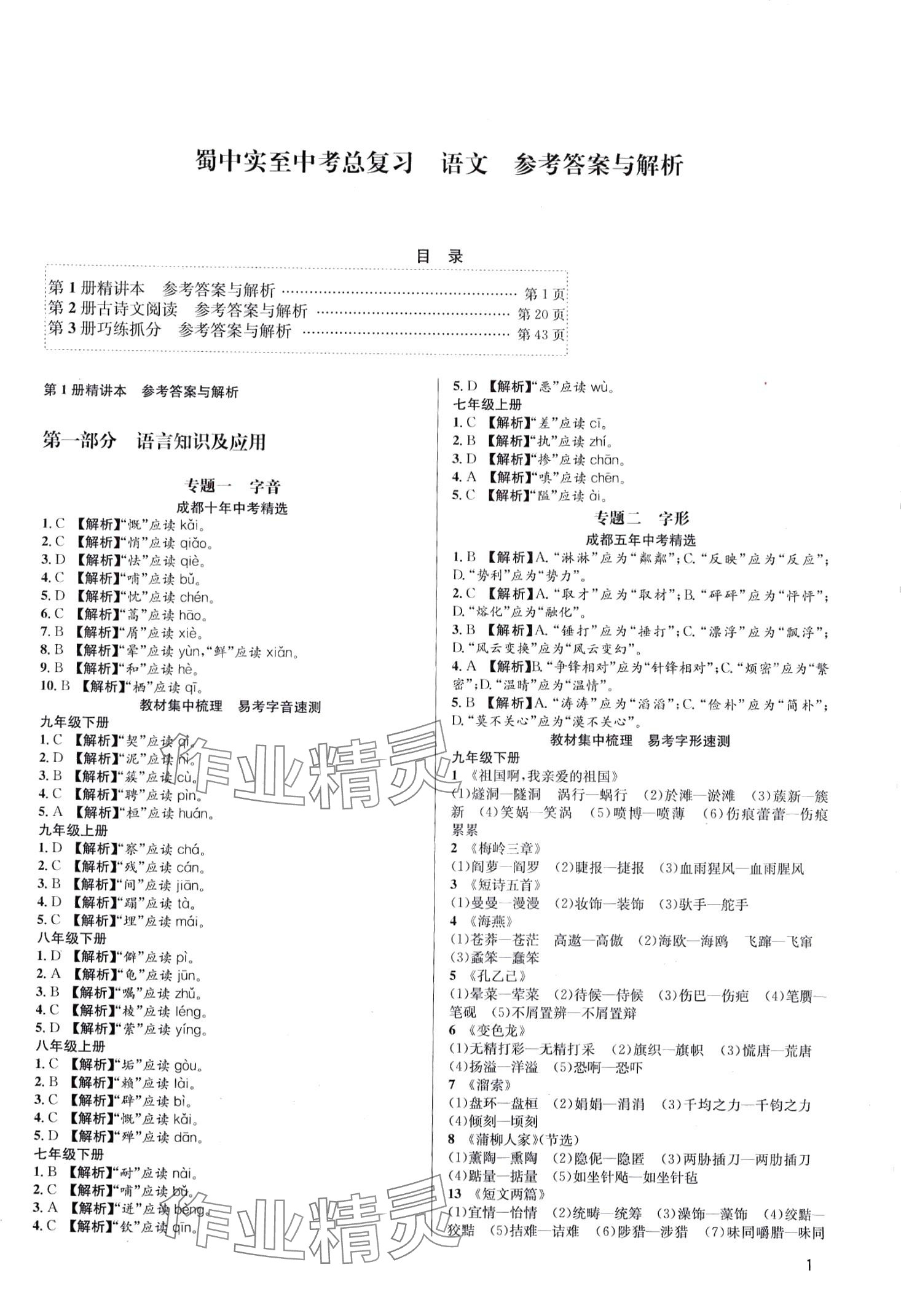 2024年蜀中实至中考总复习语文中考成都专版 第1页