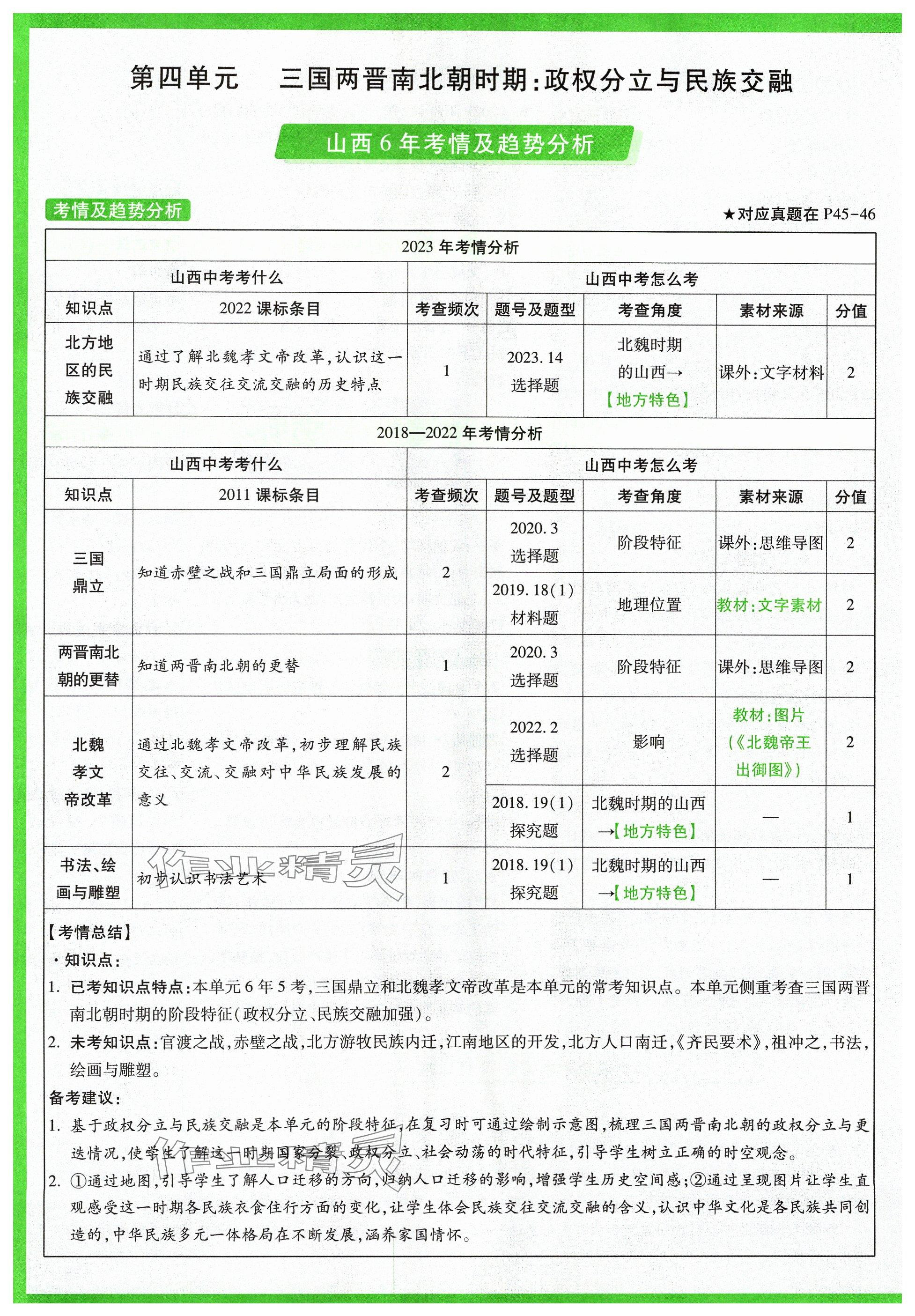 2024年萬唯中考試題研究歷史山西專版 參考答案第46頁