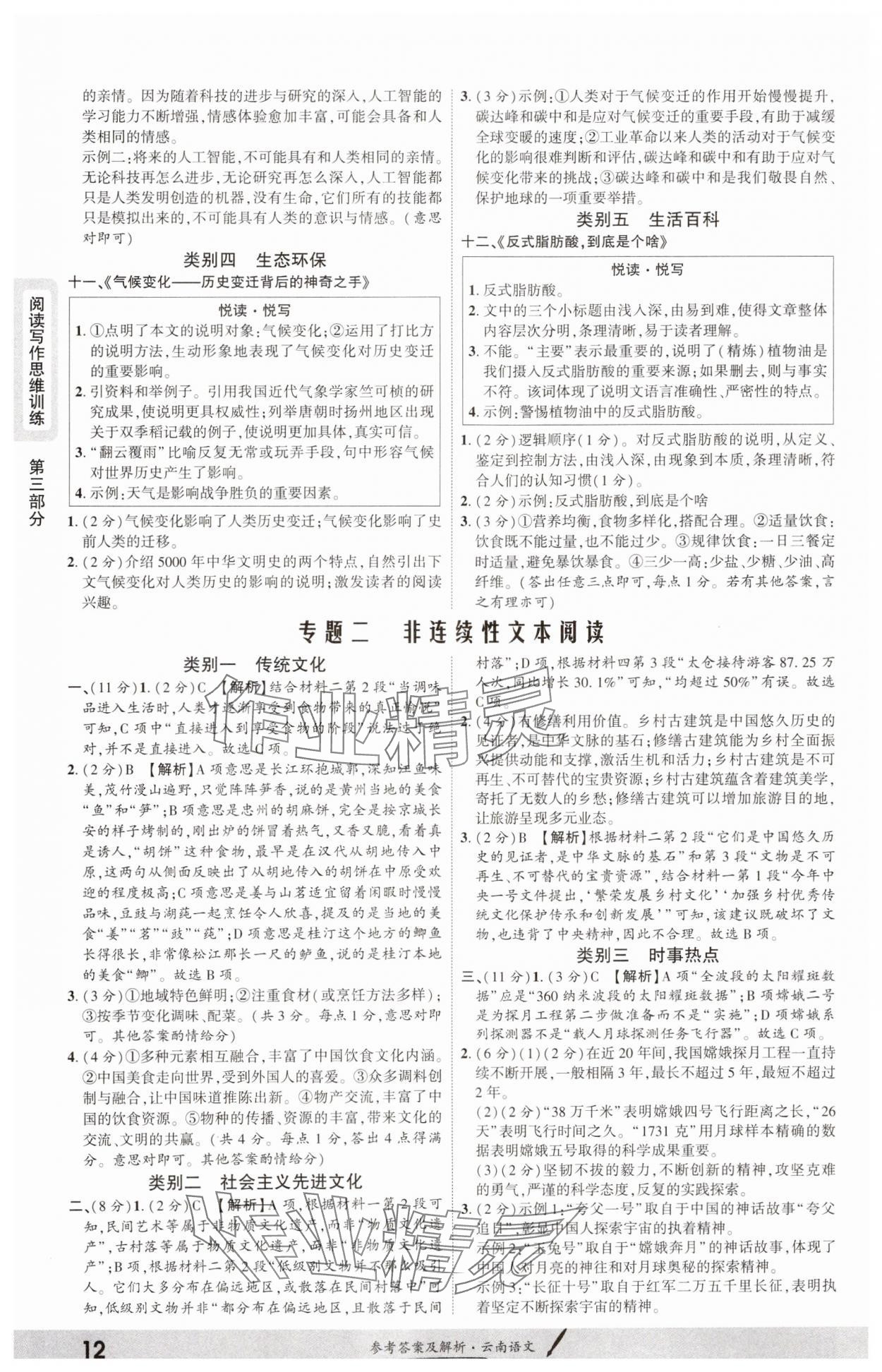 2025年一战成名考前新方案语文中考云南专版 参考答案第11页