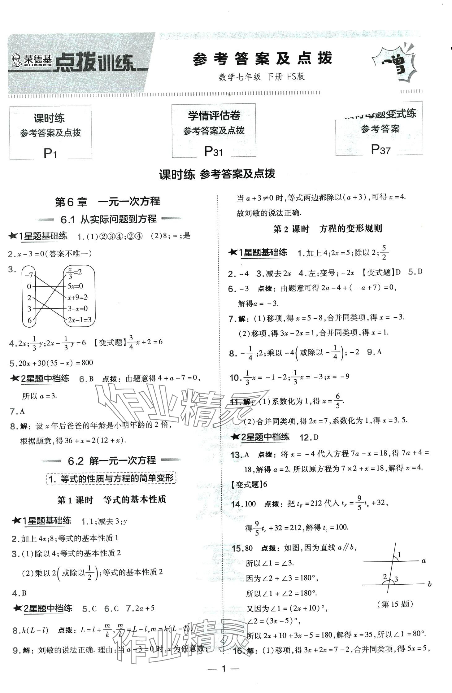 2024年点拨训练七年级数学下册人教版山西专版 第1页