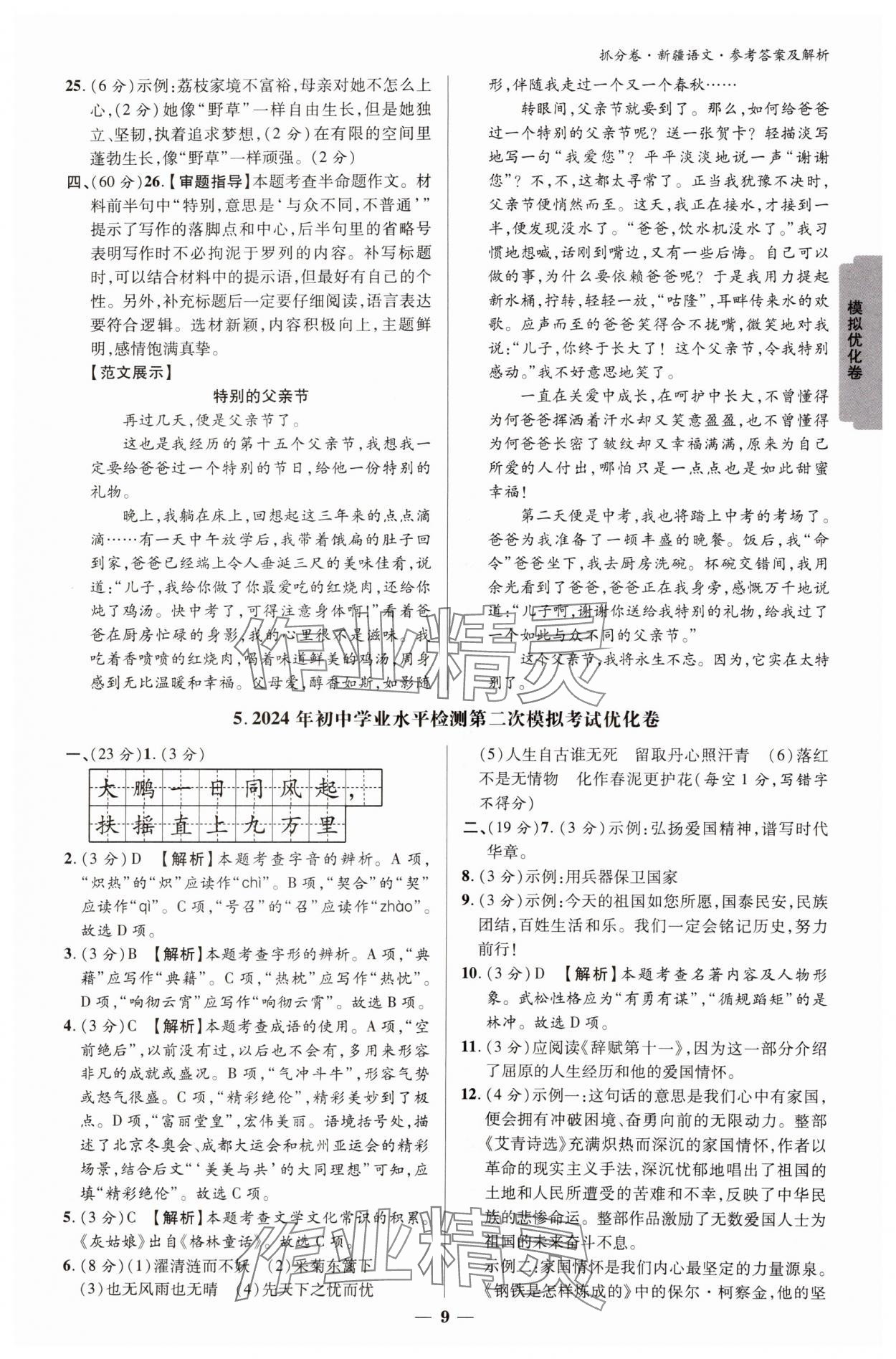 2025年抓分卷语文新疆专版&nbsp;参考答案第8页