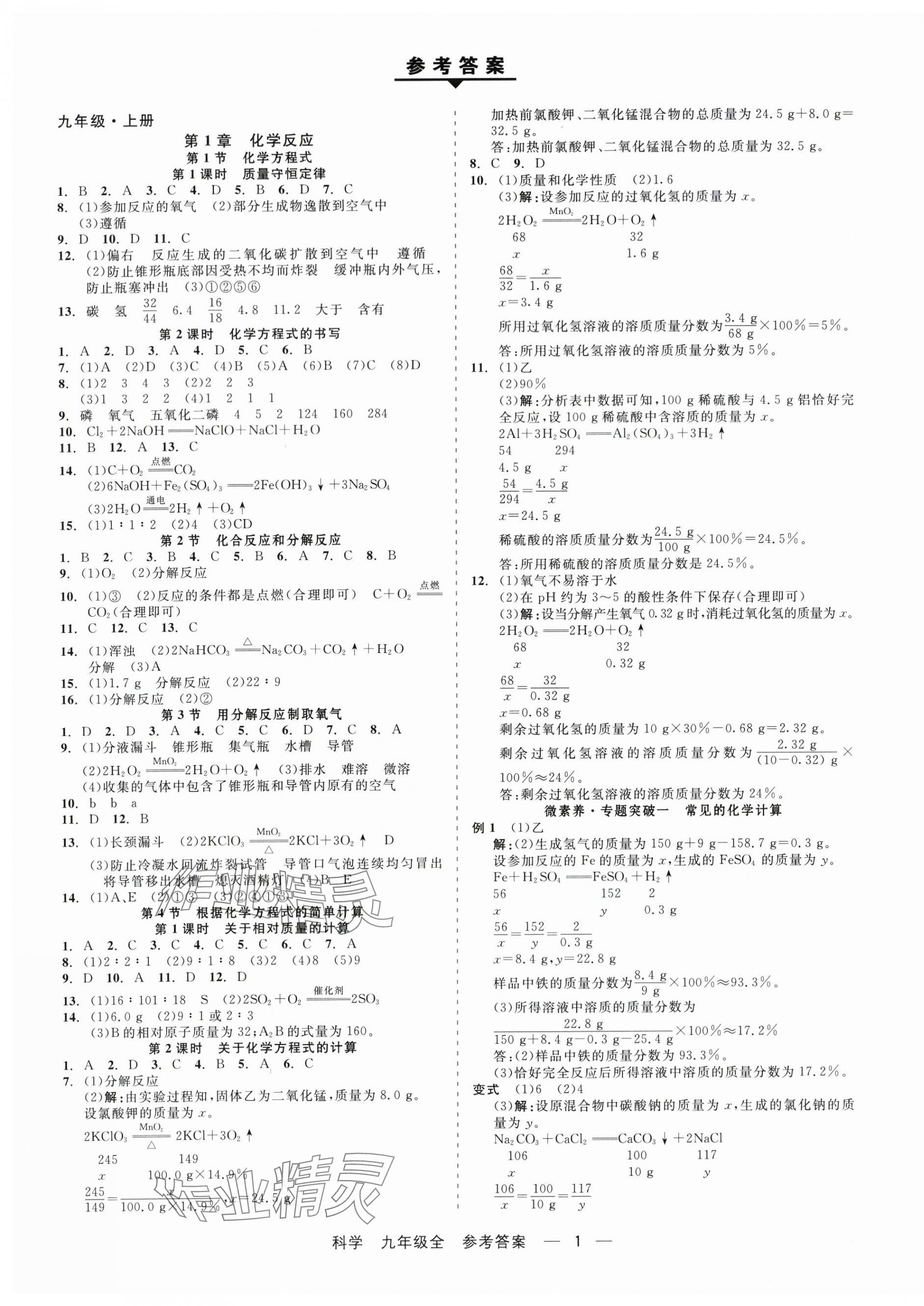 2025年精彩练习就练这一本九年级科学全一册华师大版 第1页